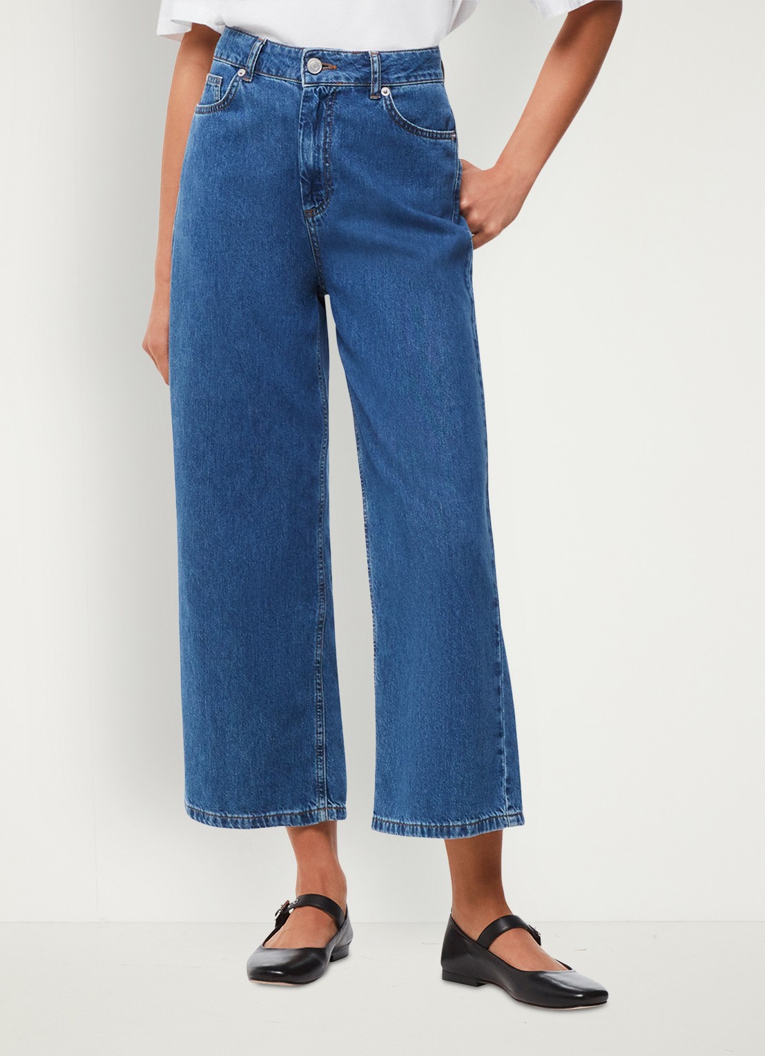 Whistles High waist cropped wide leg jeans met medium wassing - detail 2 indigo