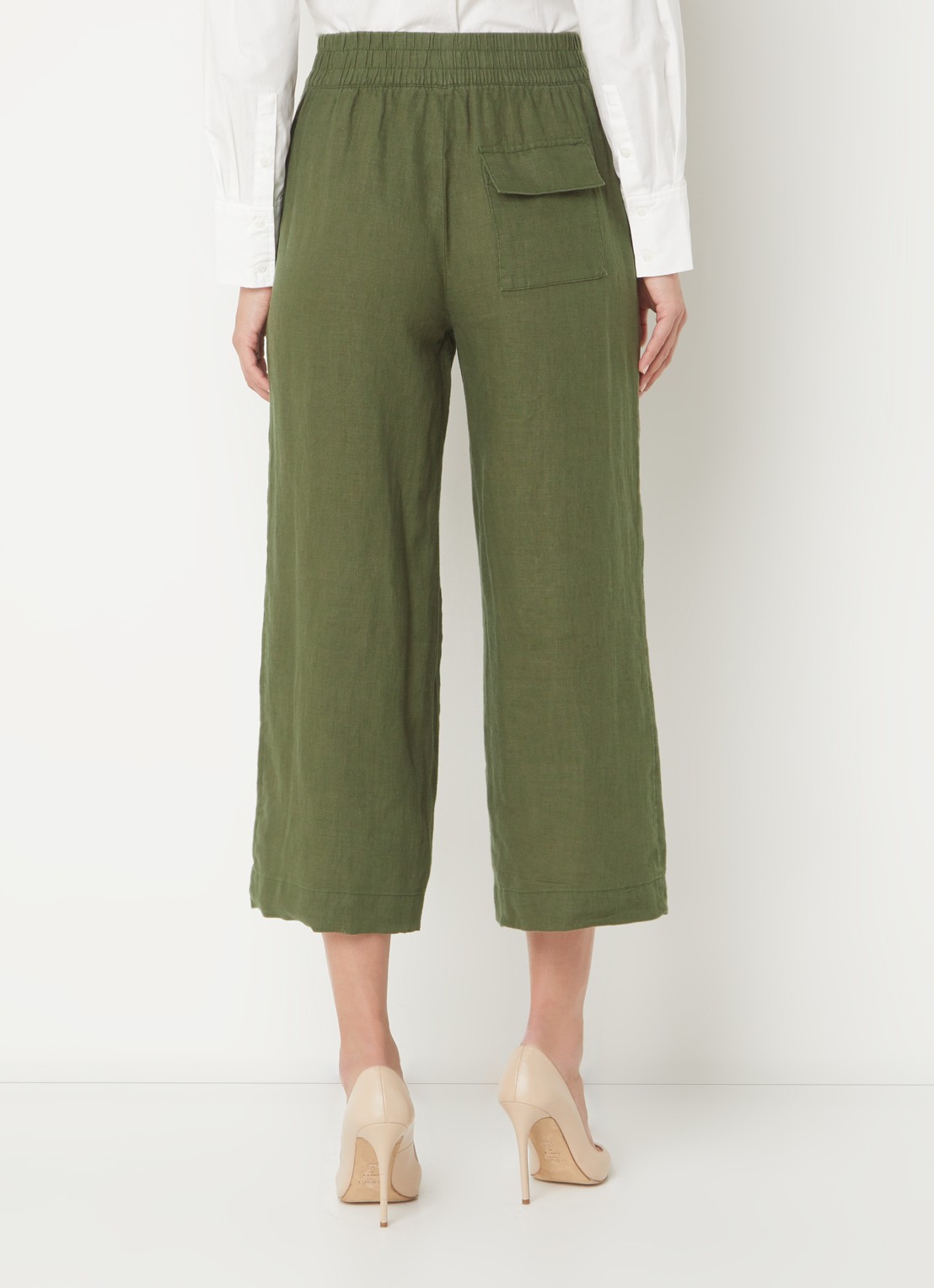 Whistles High waist loose fit culotte van linnen met steekzakken - achterkant legergroen