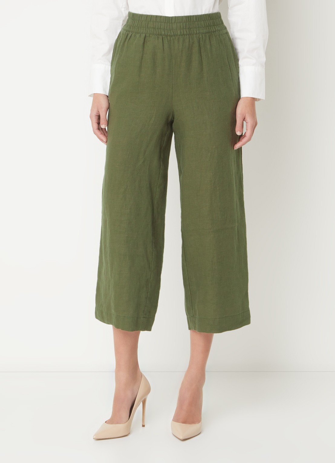 Whistles High waist loose fit culotte van linnen met steekzakken - detail 2 legergroen