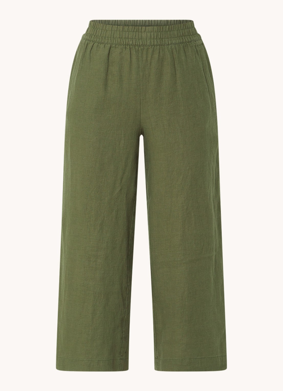 Whistles High waist loose fit culotte van linnen met steekzakken - voorkant 3 legergroen