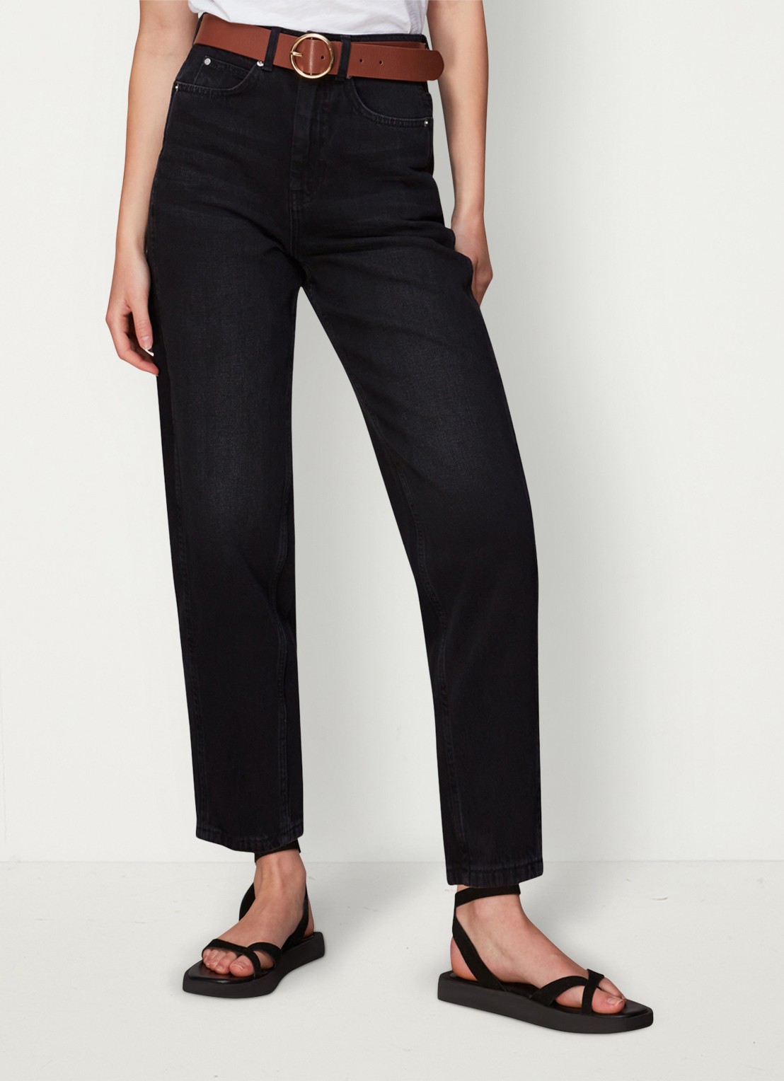 Whistles High waist straight fit cropped jeans met gekleurde wassing - detail 3 zwart