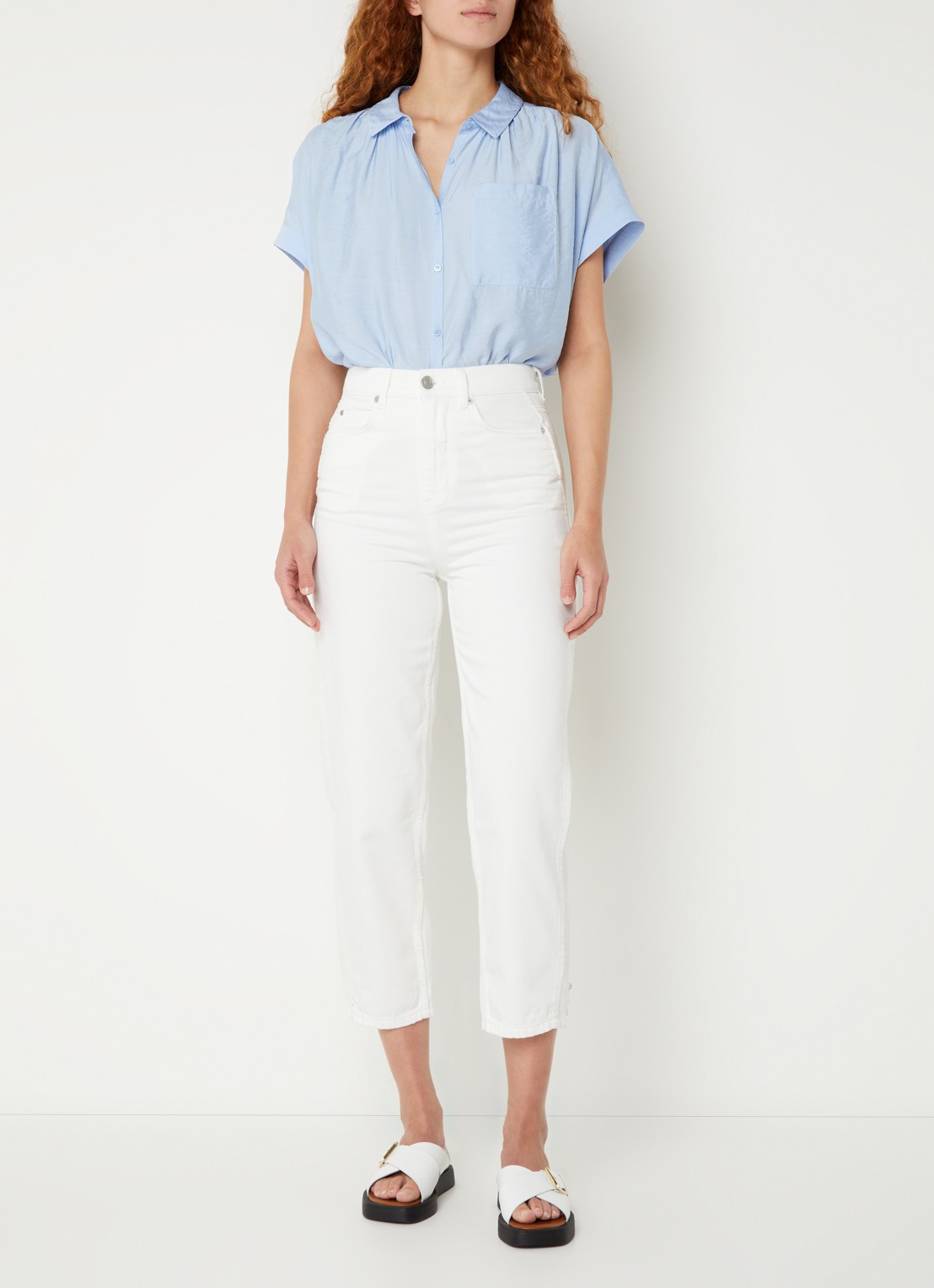 Whistles High waist tapered cropped jeans met gekleurde wassing - voorkant 3 wit