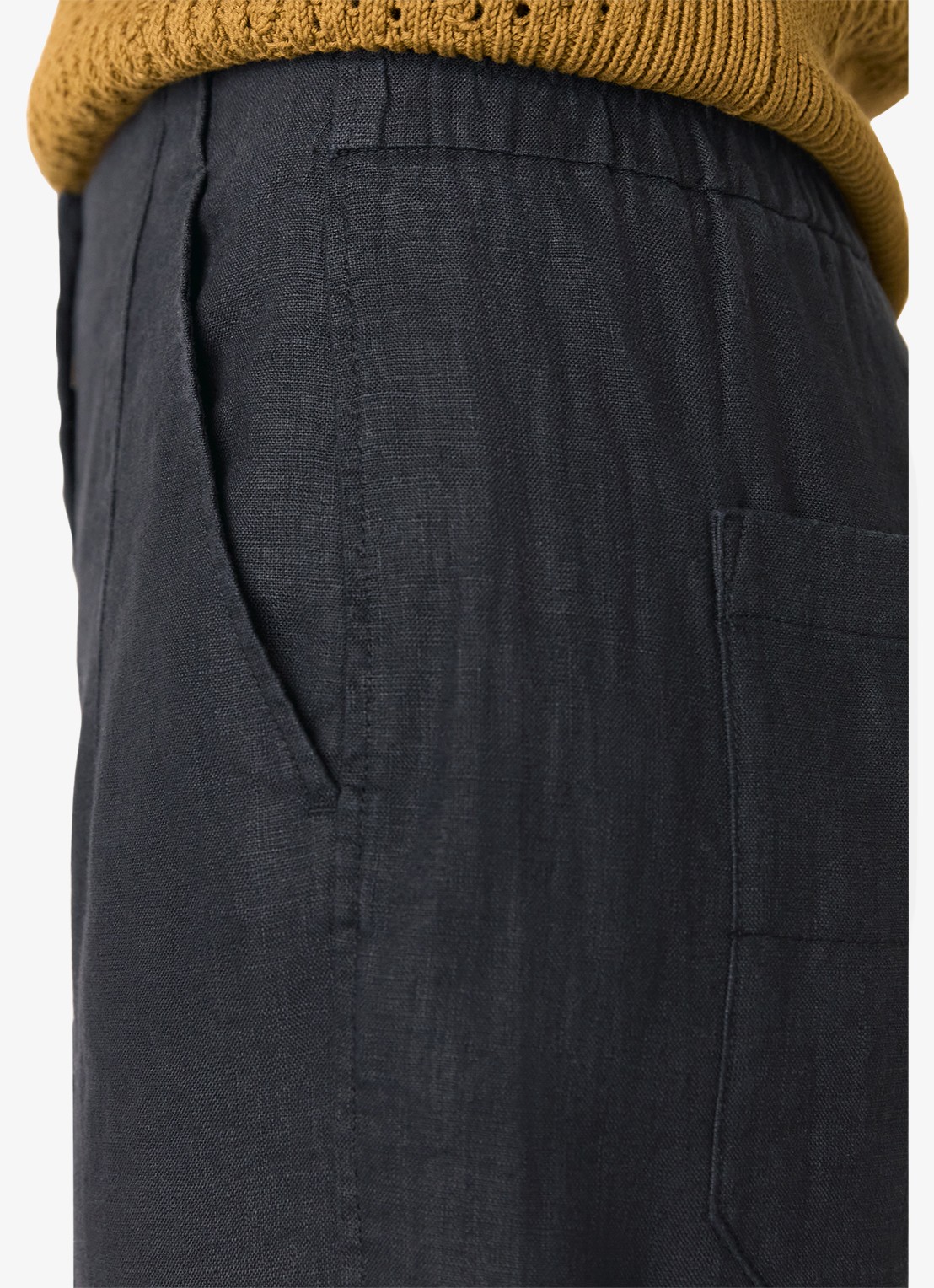 Whistles High waist tapered fit broek van linnen met steekzakken - detail 3 zwart