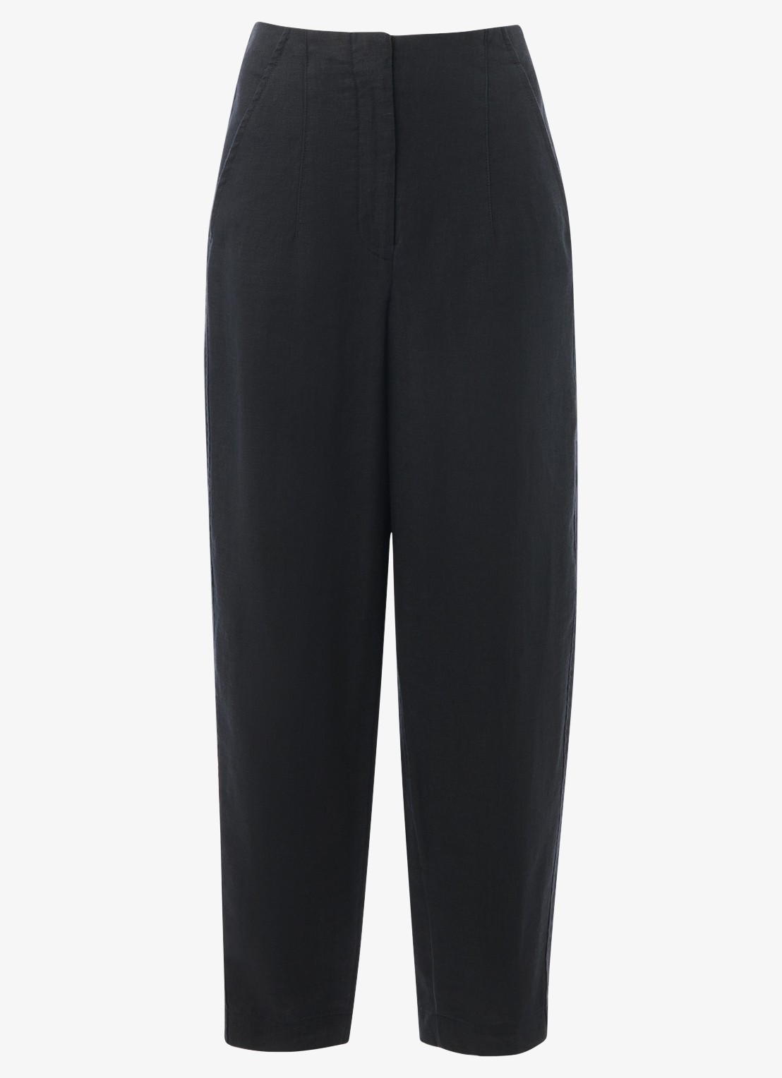 Whistles High waist tapered fit broek van linnen met steekzakken - voorkant zwart