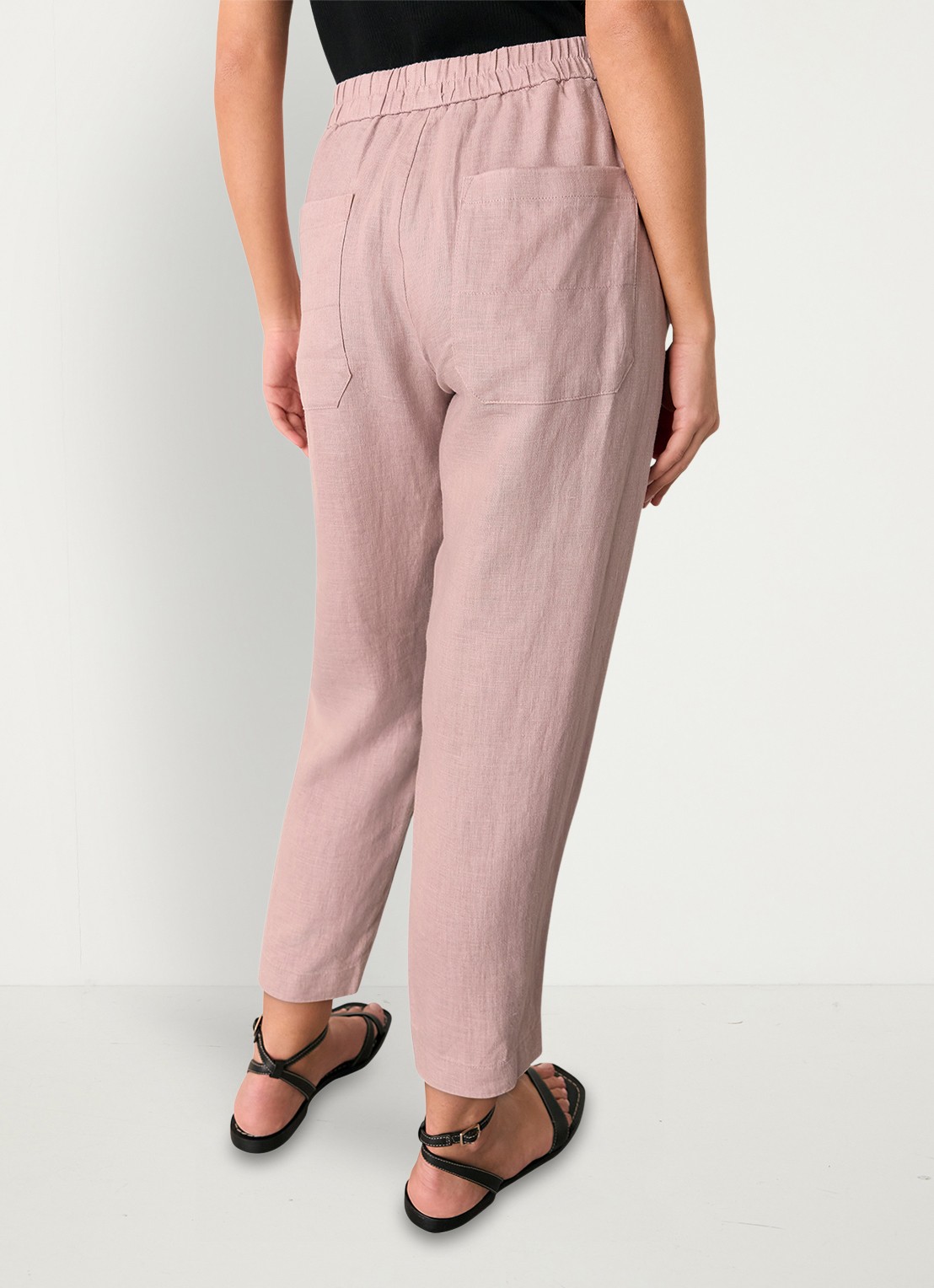 Whistles High waist tapered fit broek van linnen - achterkant oudroze