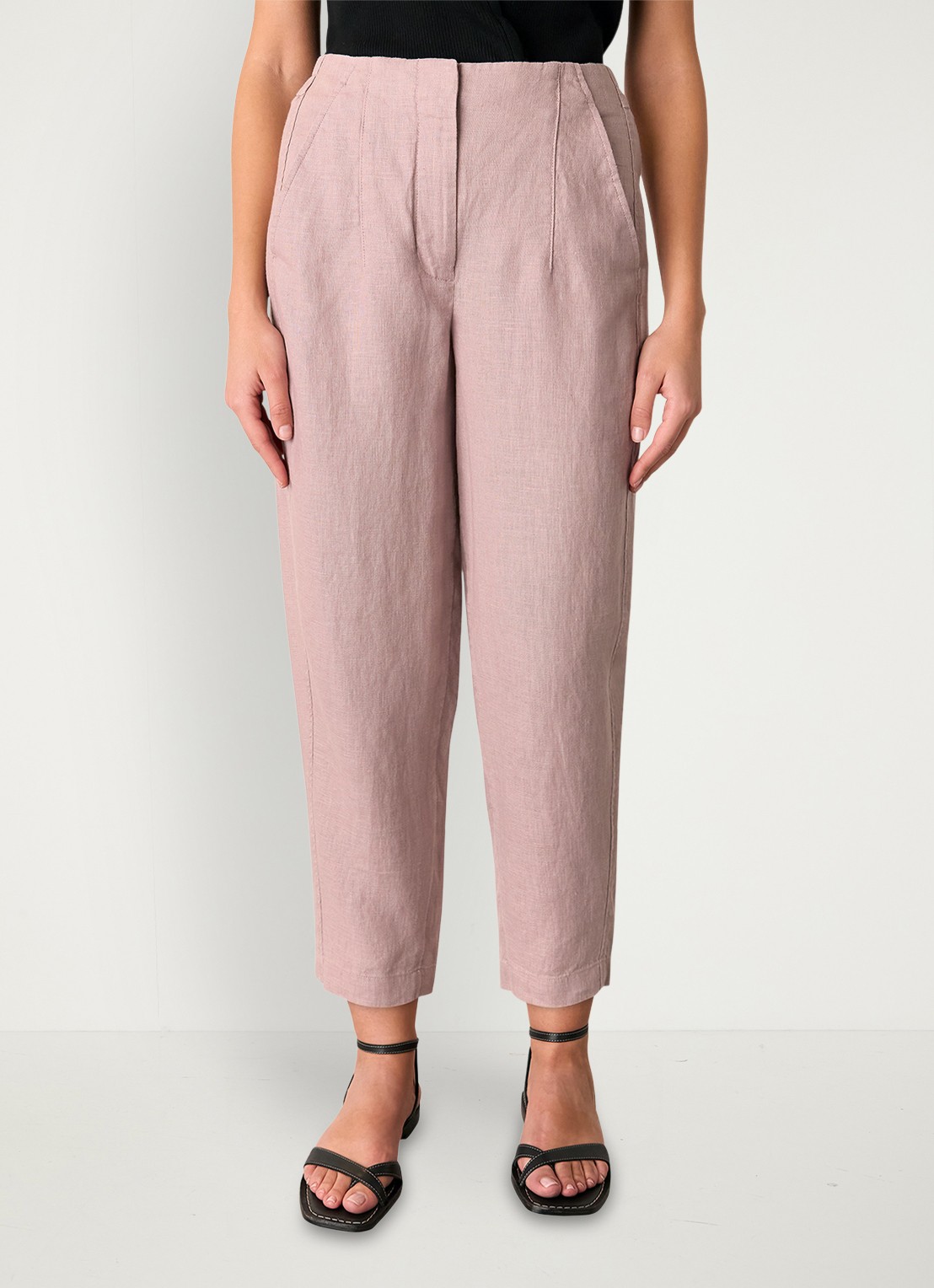 Whistles High waist tapered fit broek van linnen - voorkant 3 oudroze