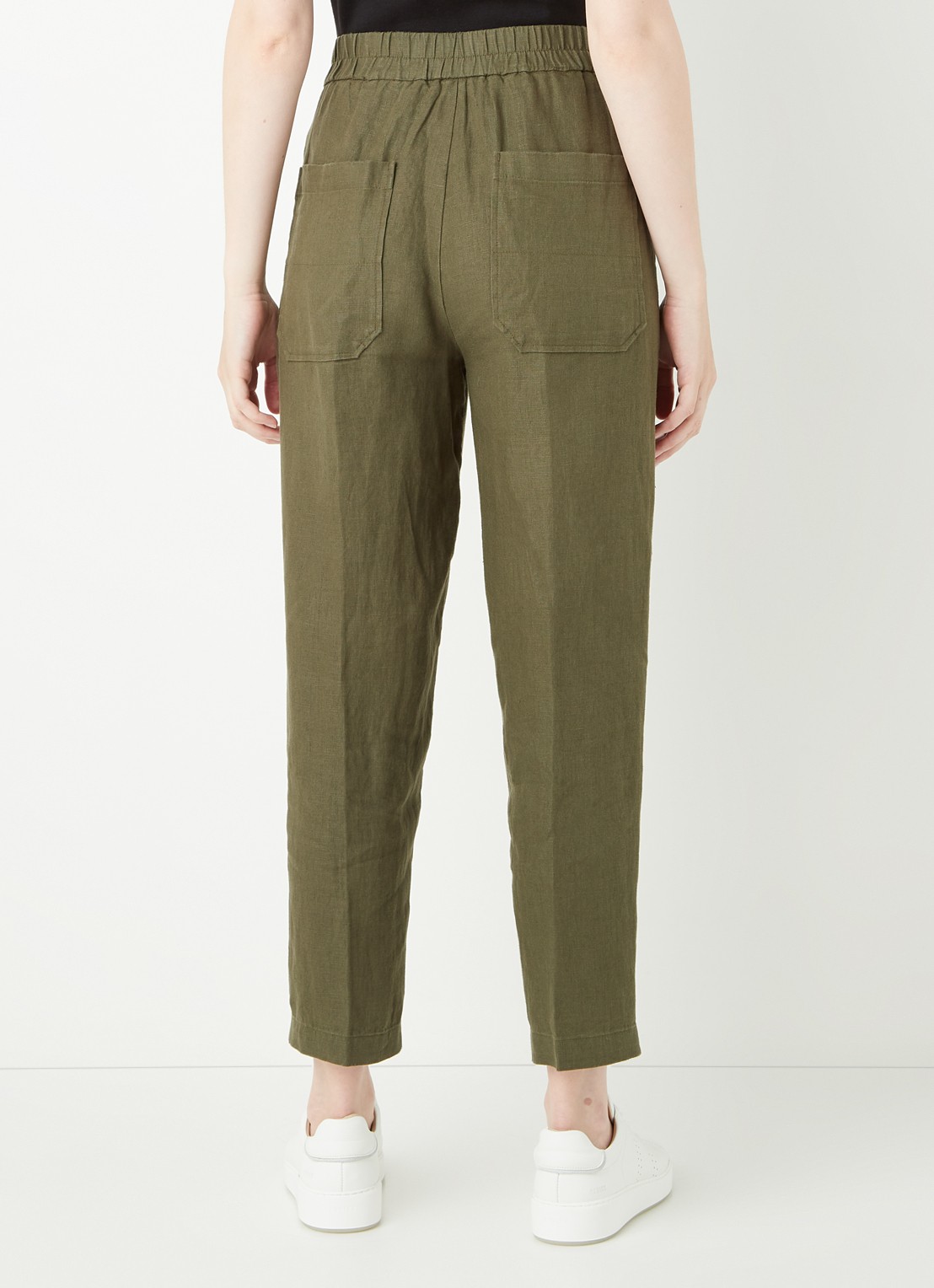 Whistles High waist tapered fit pantalon van linnen  - achterkant legergroen