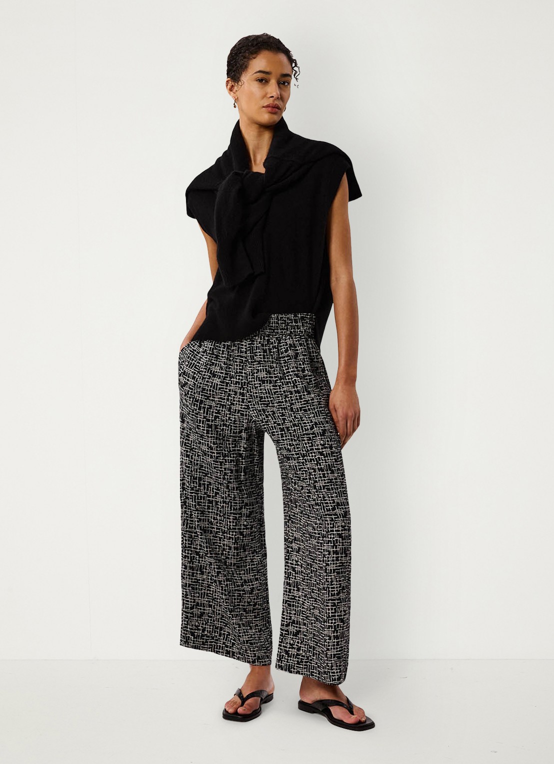 Whistles High waist wide fit cropped pantalon met print - detail 5 zwart