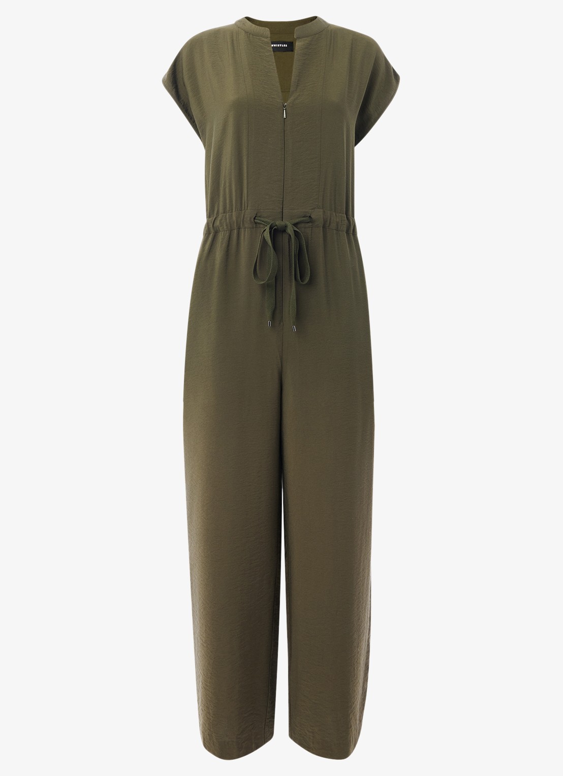 Whistles Hollie loose fit jumpsuit met ceintuur - voorkant 2 khaki