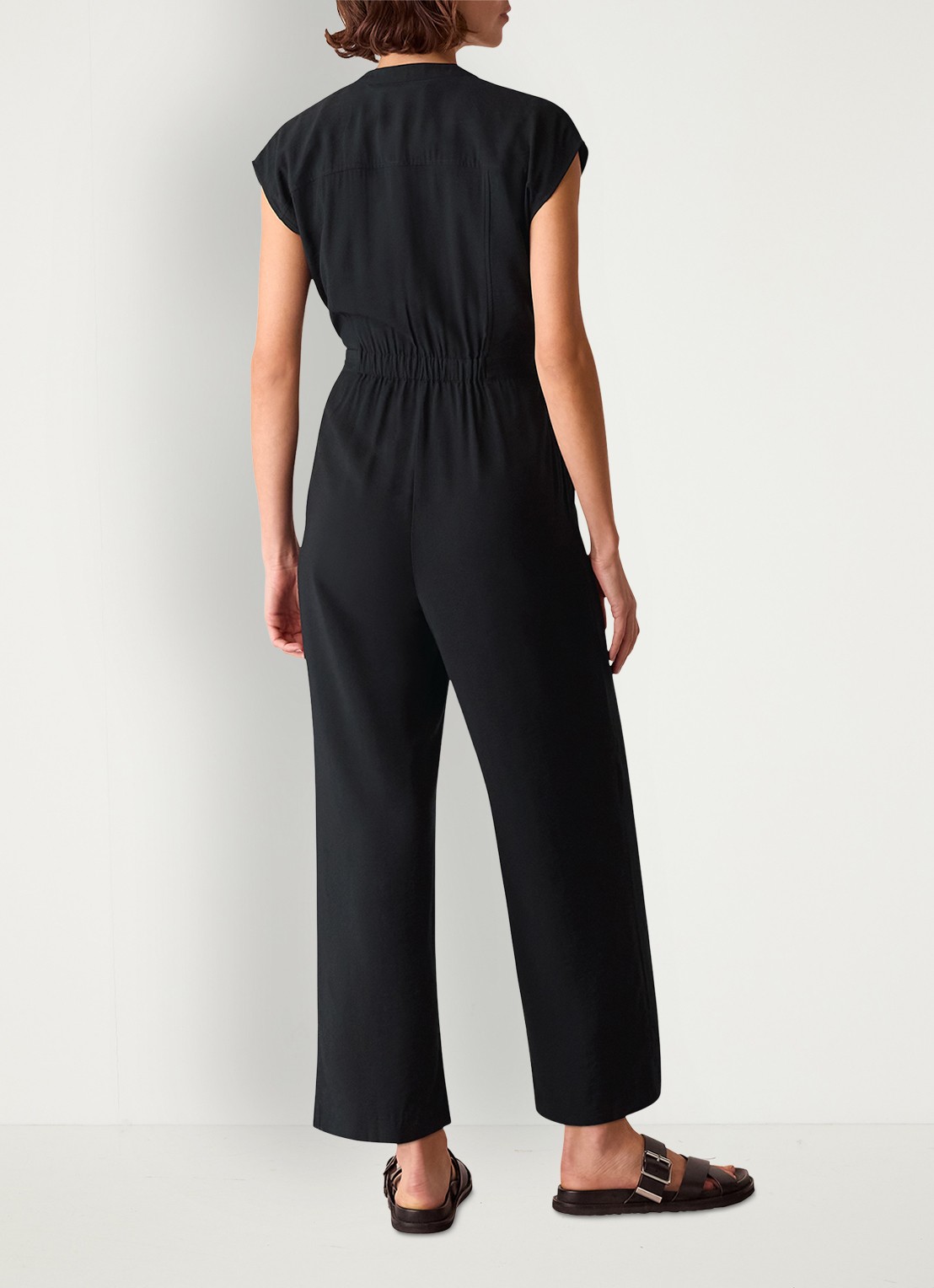 Whistles Hollie straight fit jumpsuit met steekzakken - achterkant zwart