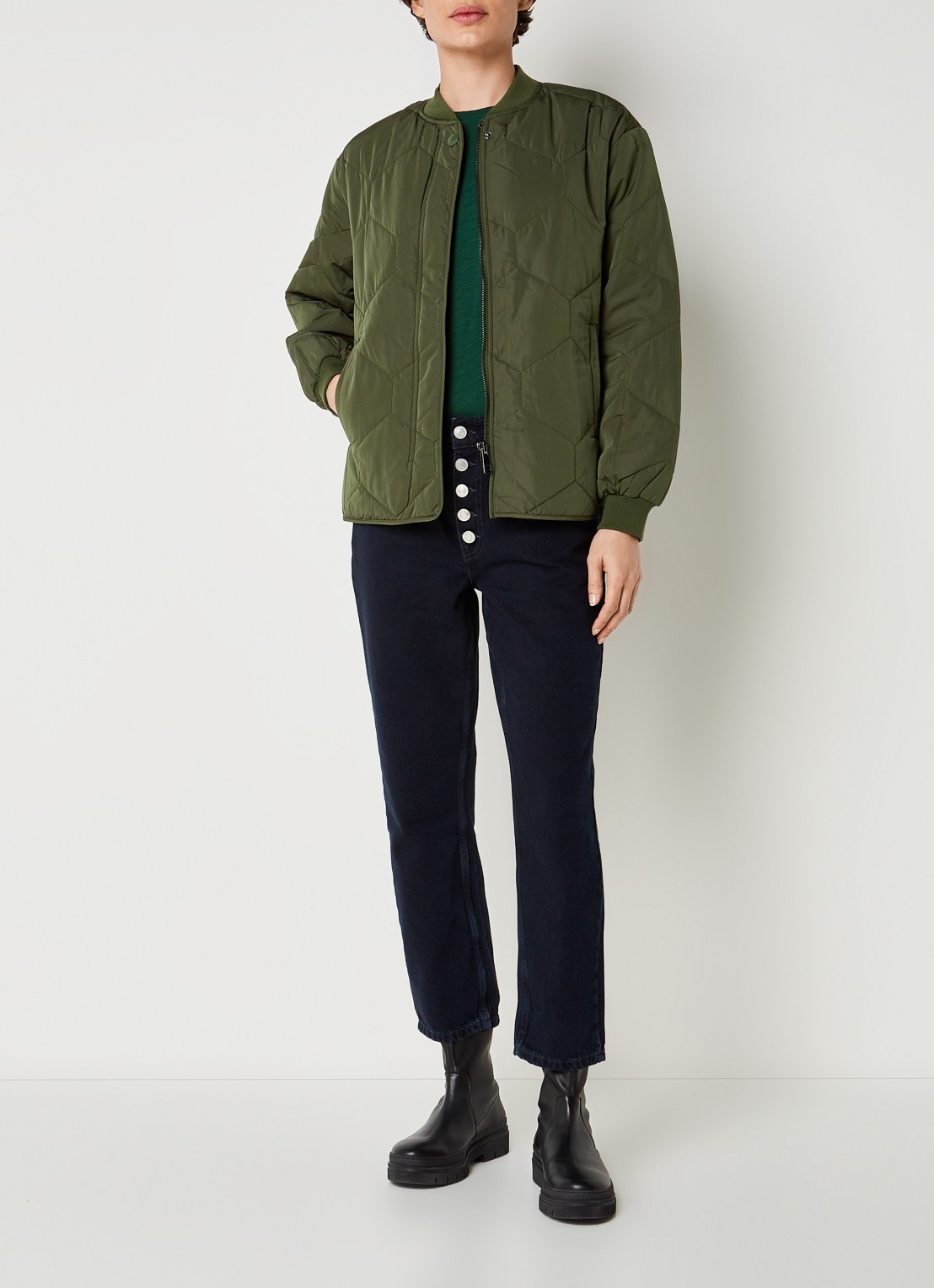 Whistles Ida jack met quilt patroon en steekzakken - voorkant 2 legergroen