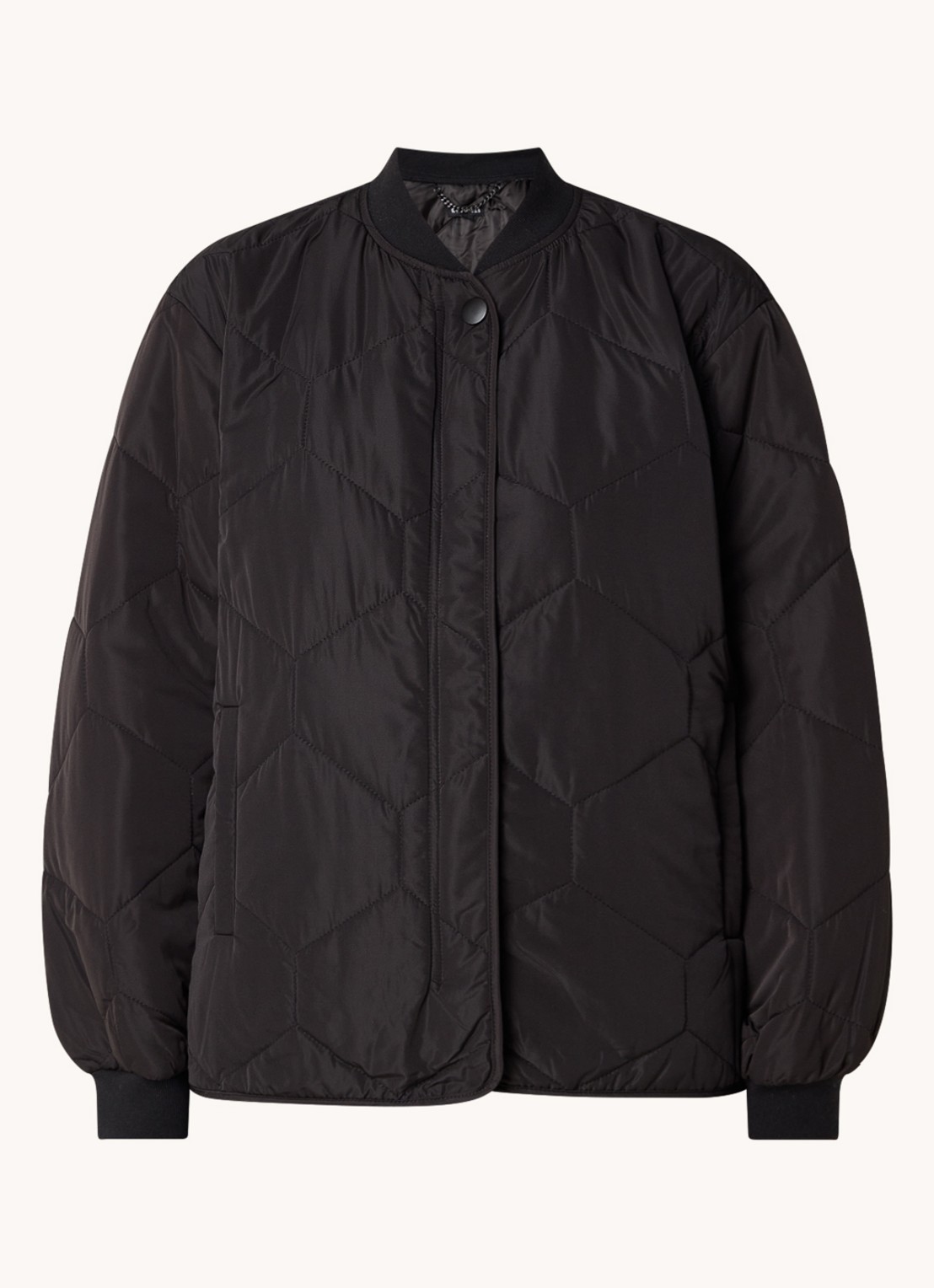 Whistles Ida oversized gewatteerd jack met quilt patroon - voorkant 2 zwart