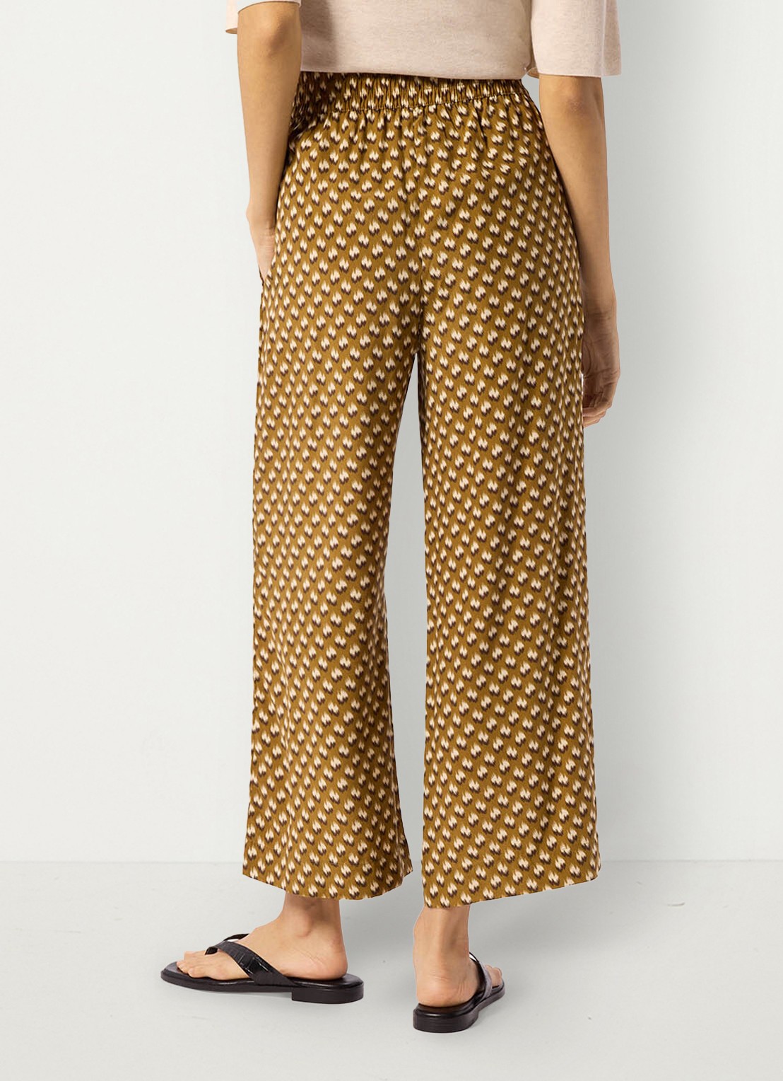 Whistles Ikat high waist wide fit palazzo met steekzakken - achterkant 7 bronsgroen