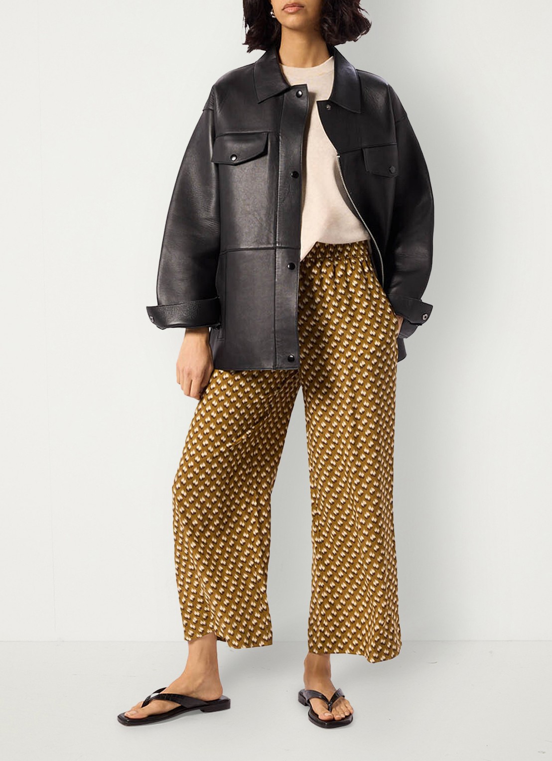 Whistles Ikat high waist wide fit palazzo met steekzakken - detail 5 bronsgroen