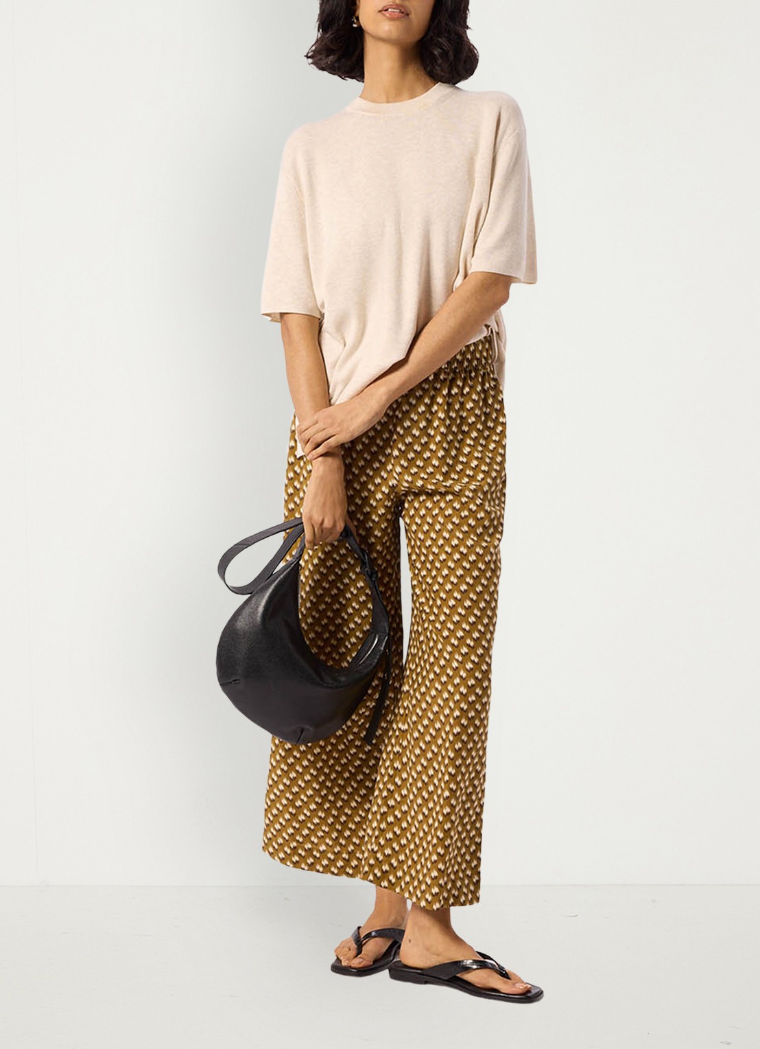 Whistles Ikat high waist wide fit palazzo met steekzakken - voorkant 2 bronsgroen