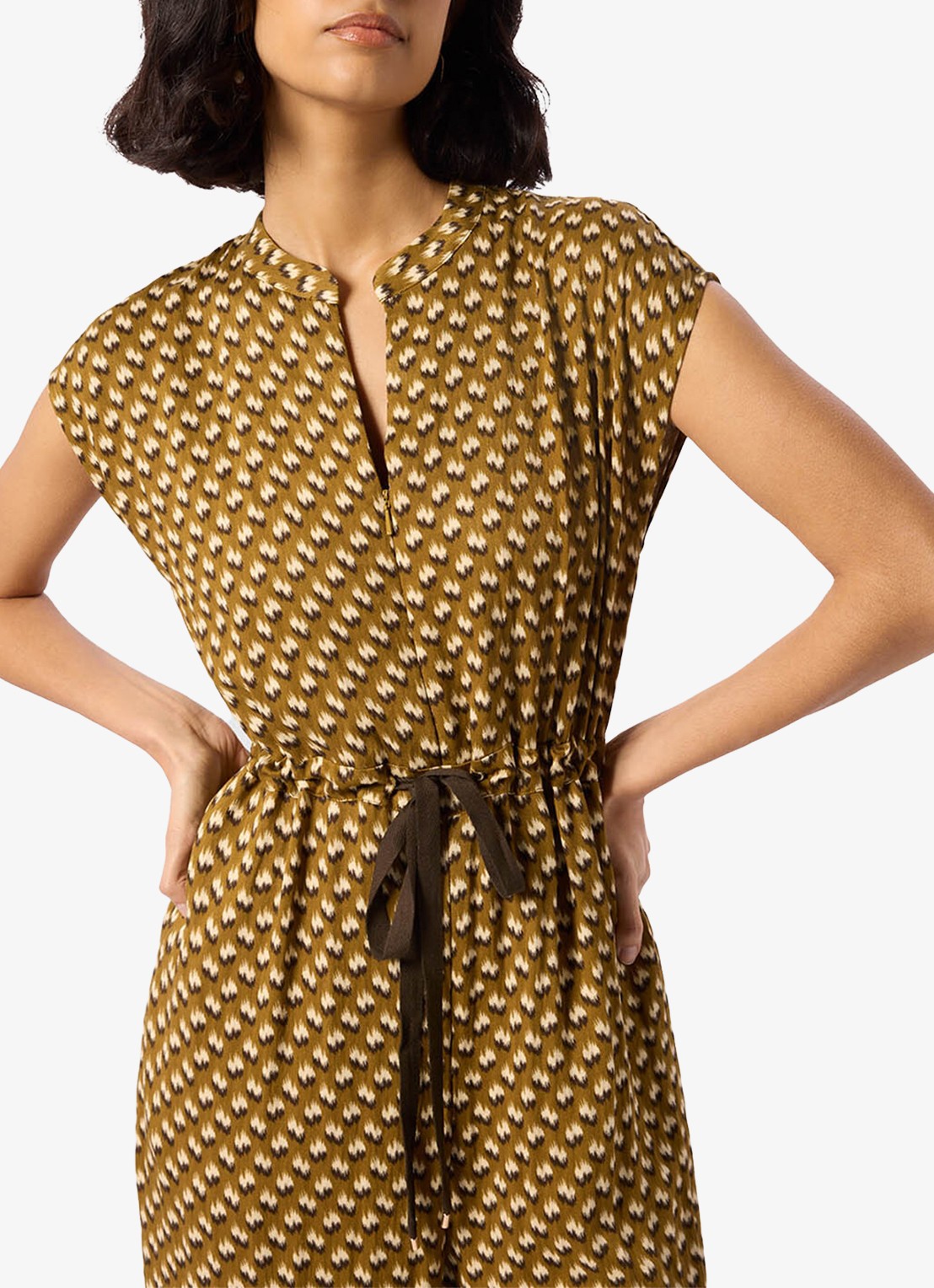 Whistles Ikat straight fit jumpsuit met grafische print - detail 4 bronsgroen