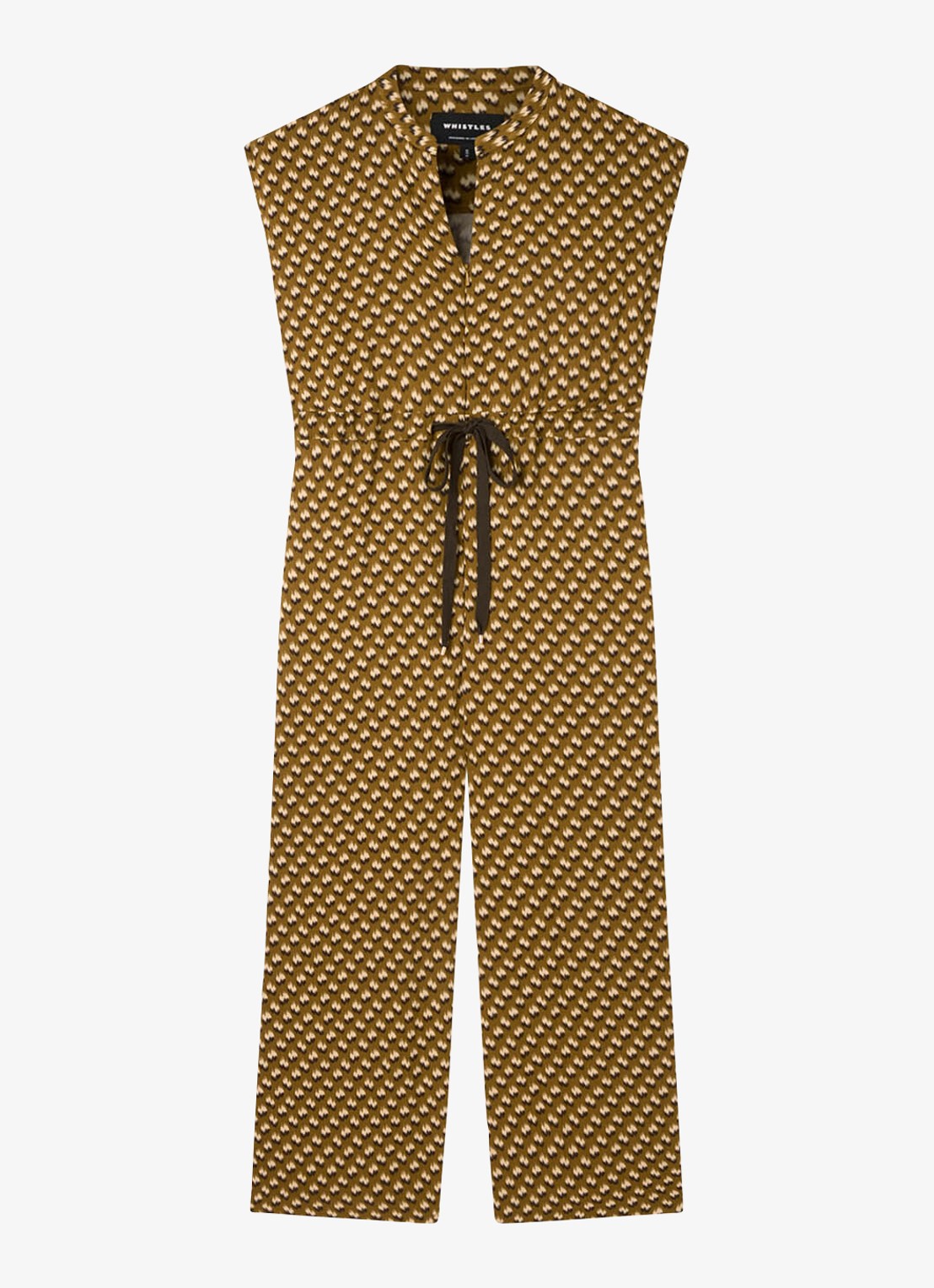 Whistles Ikat straight fit jumpsuit met grafische print - voorkant bronsgroen