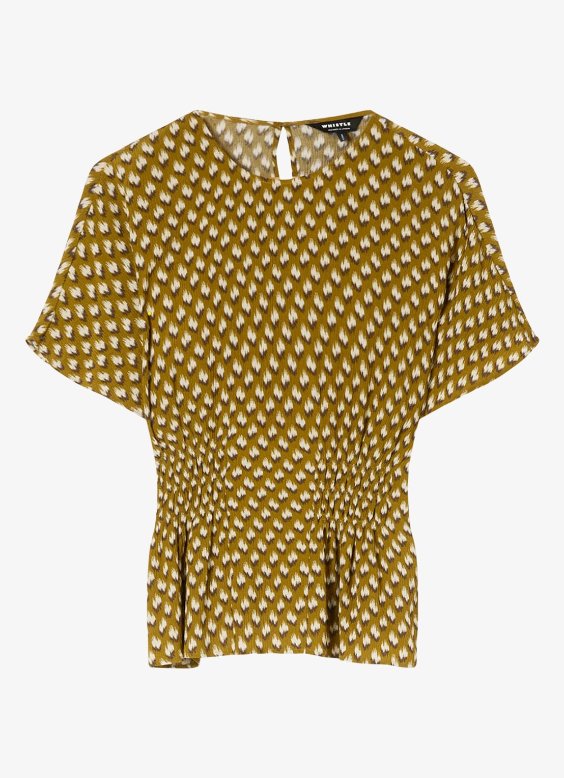 Whistles Ikat top met smockwerk en print - voorkant 4 bronsgroen