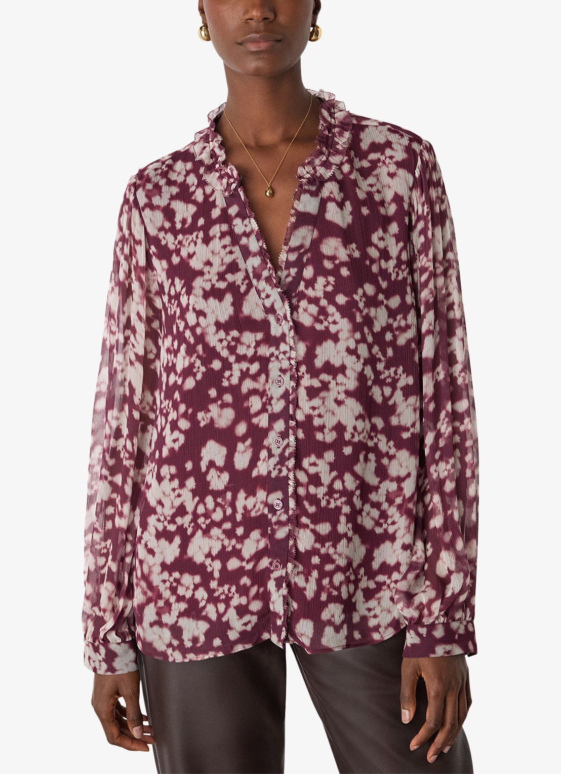 Whistles Inky blouse met V-hals - detail 3 bordeauxrood