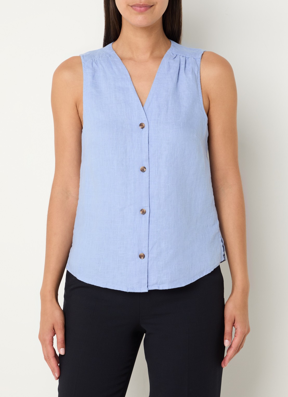 Whistles Laura gilet van linnen - detail 4 blauwgrijs