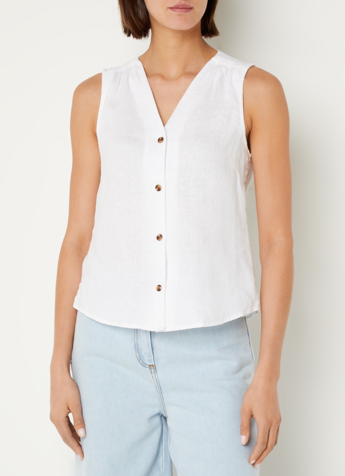 Whistles Laura mouwloze blouse van linnen - detail 4 wit