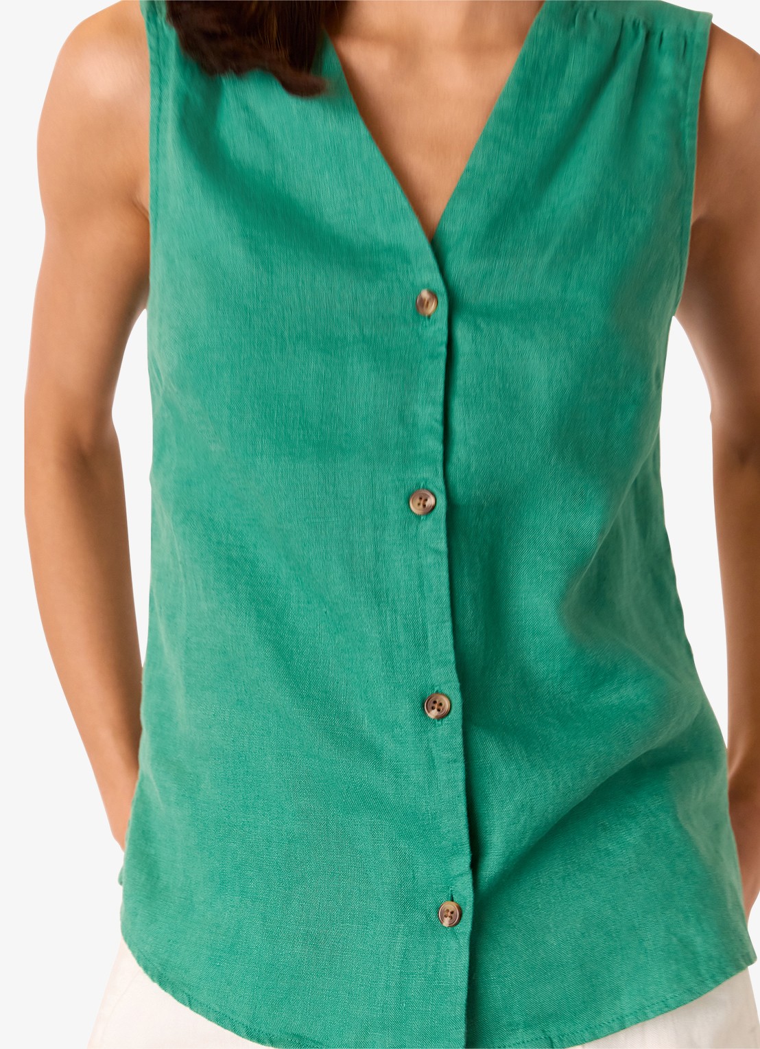 Whistles Laura tanktop van linnen - detail groen