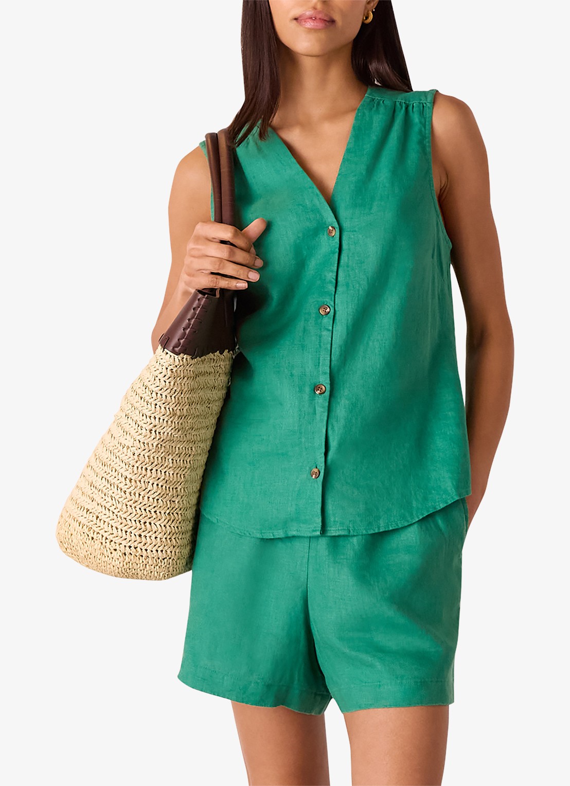 Whistles Laura tanktop van linnen - voorkant 3 groen