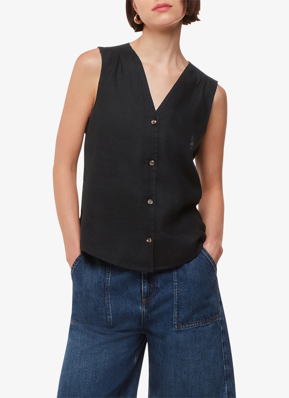 Whistles Laura top van linnen - detail 2 zwart