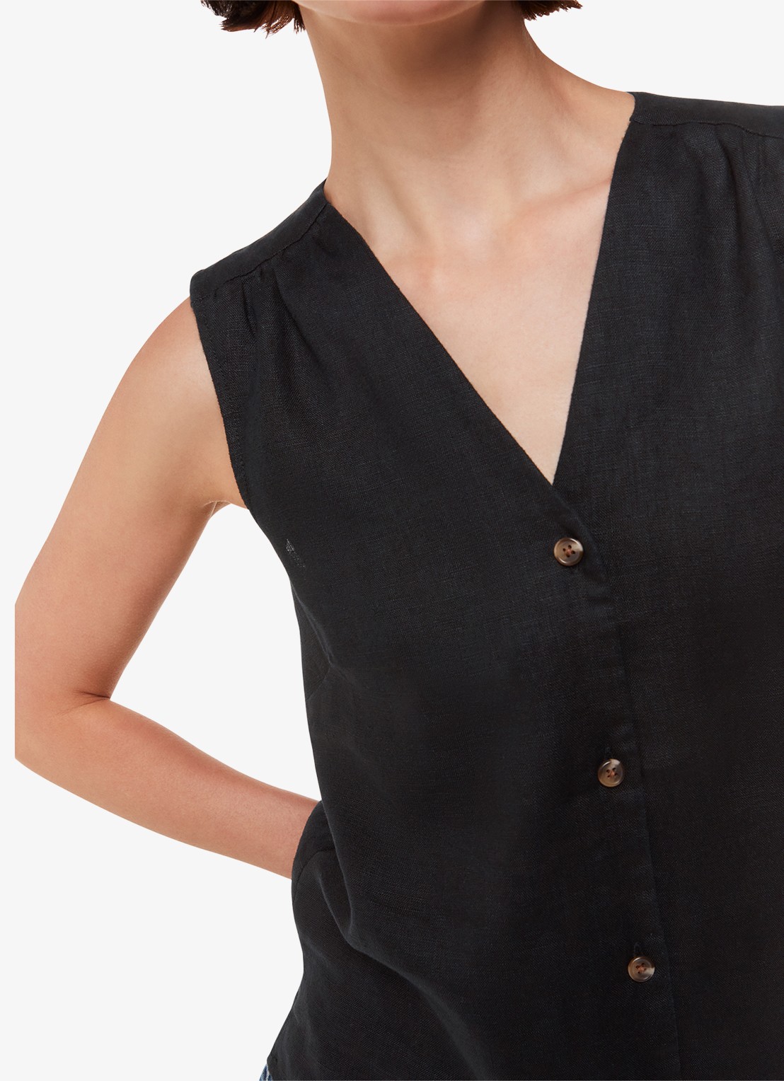 Whistles Laura top van linnen - detail 3 zwart