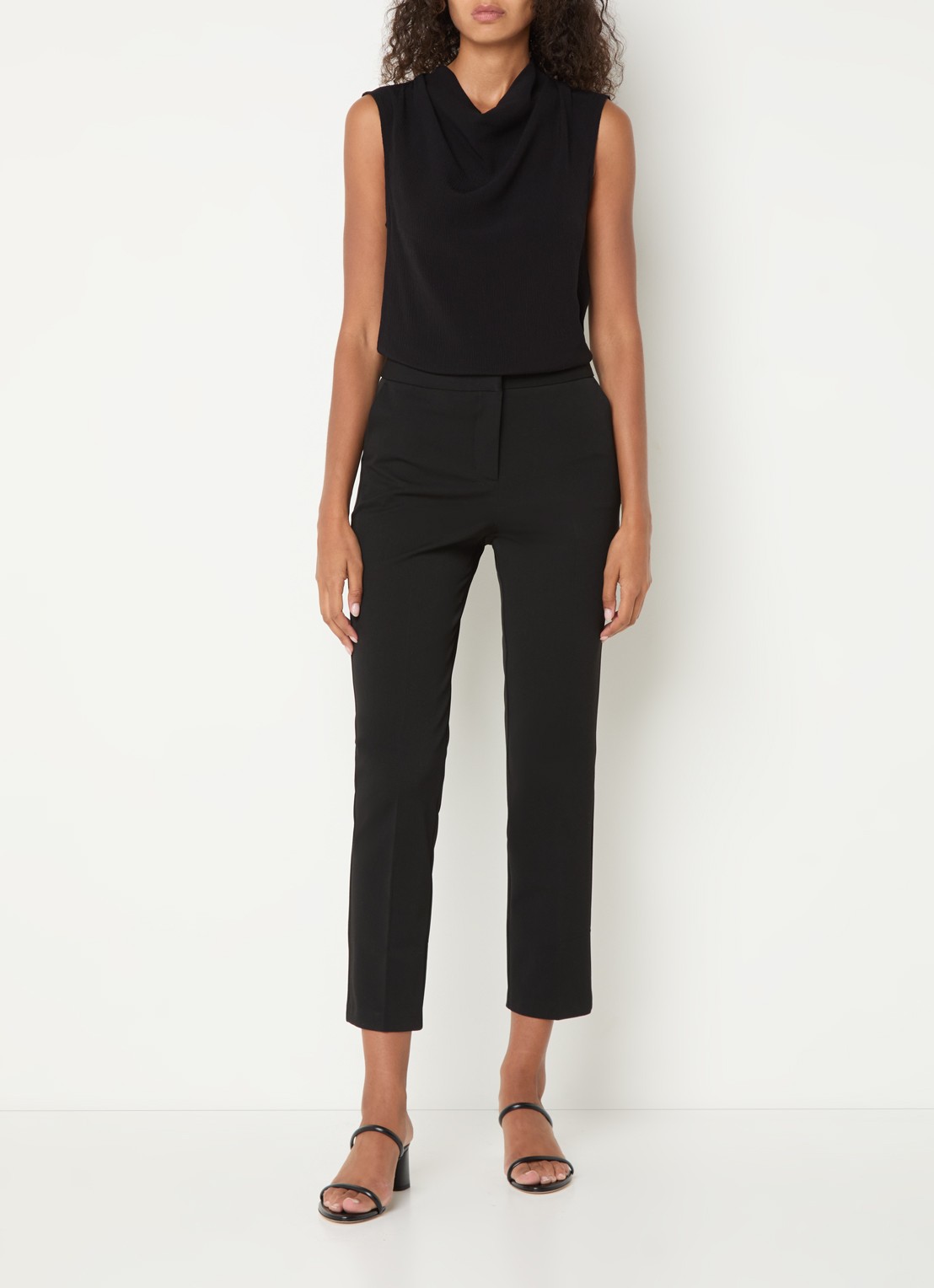 Whistles Lily high waist cropped slim fit pantalon met steekzakken - voorkant 3 zwart