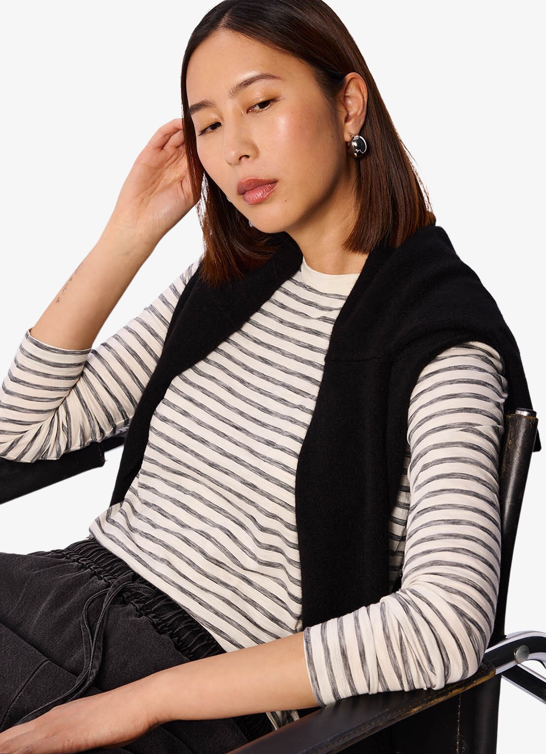 Whistles Longsleeve met streepprint - detail 6 beige