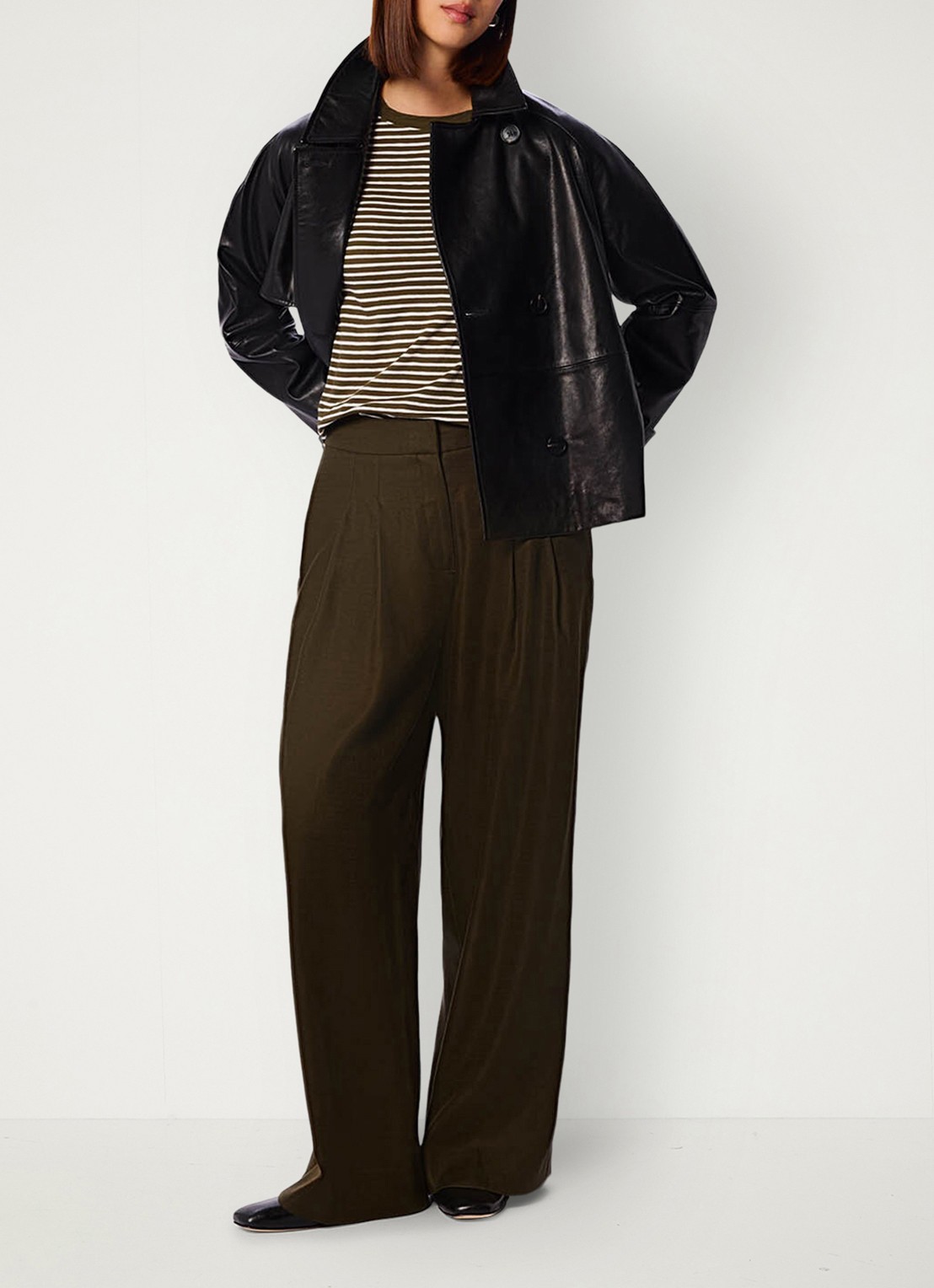 Whistles Longsleeve met streepprint - voorkant 2 khaki