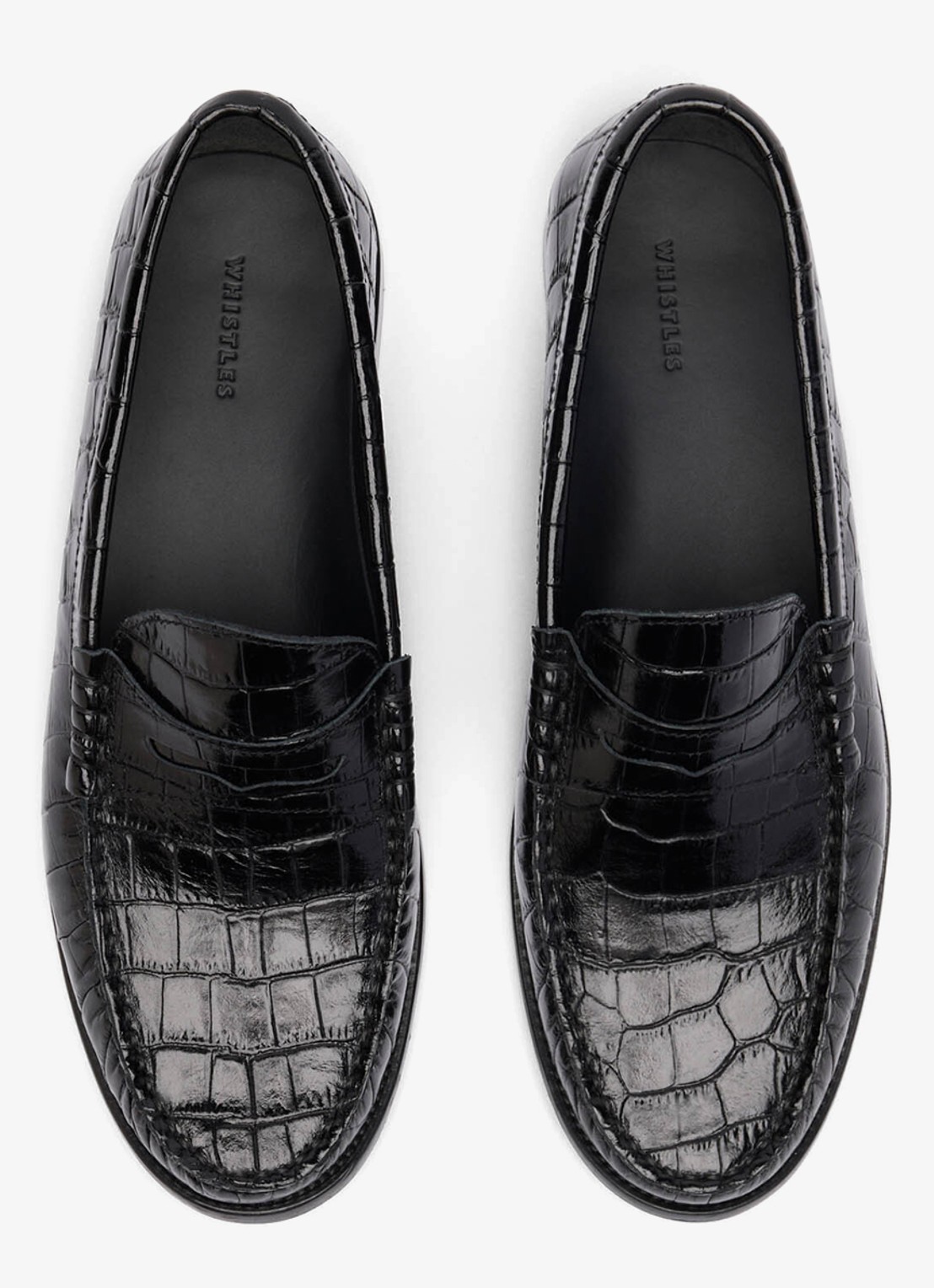 Whistles Manny loafer van leer met crocostructuur - detail 4 zwart