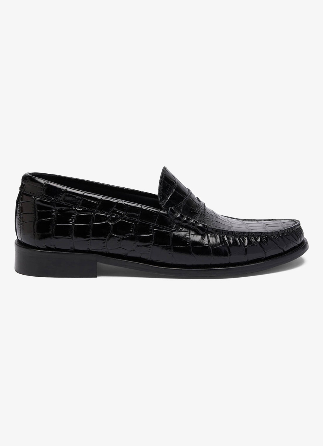 Whistles Manny loafer van leer met crocostructuur - voorkant zwart