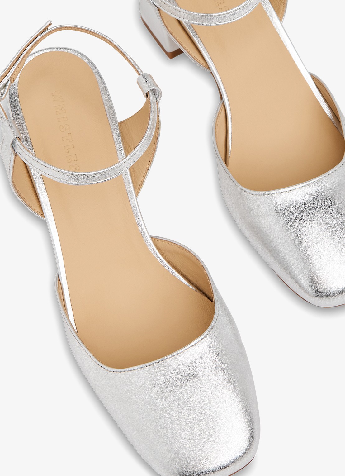 Whistles Matilda slingback van geitenleer - detail 2 zilver