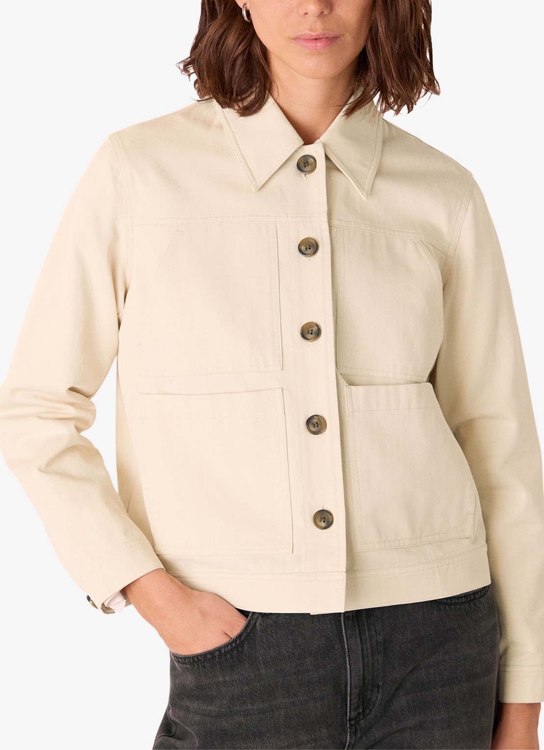 Whistles Mia jack met steekzakken - detail 3 naturel