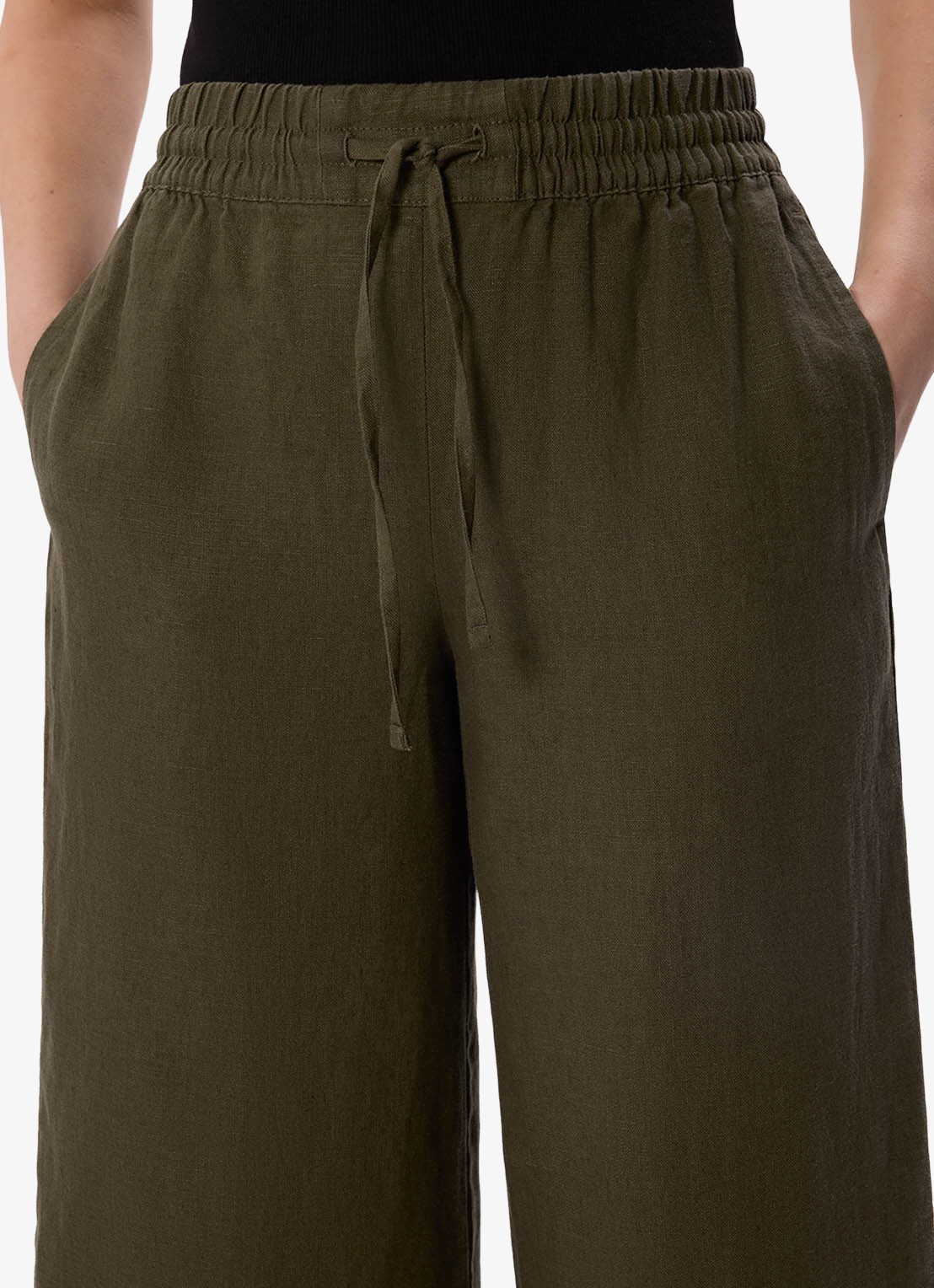 Whistles Mid waist cropped loose fit broek van linnen  - detail 3 bronsgroen