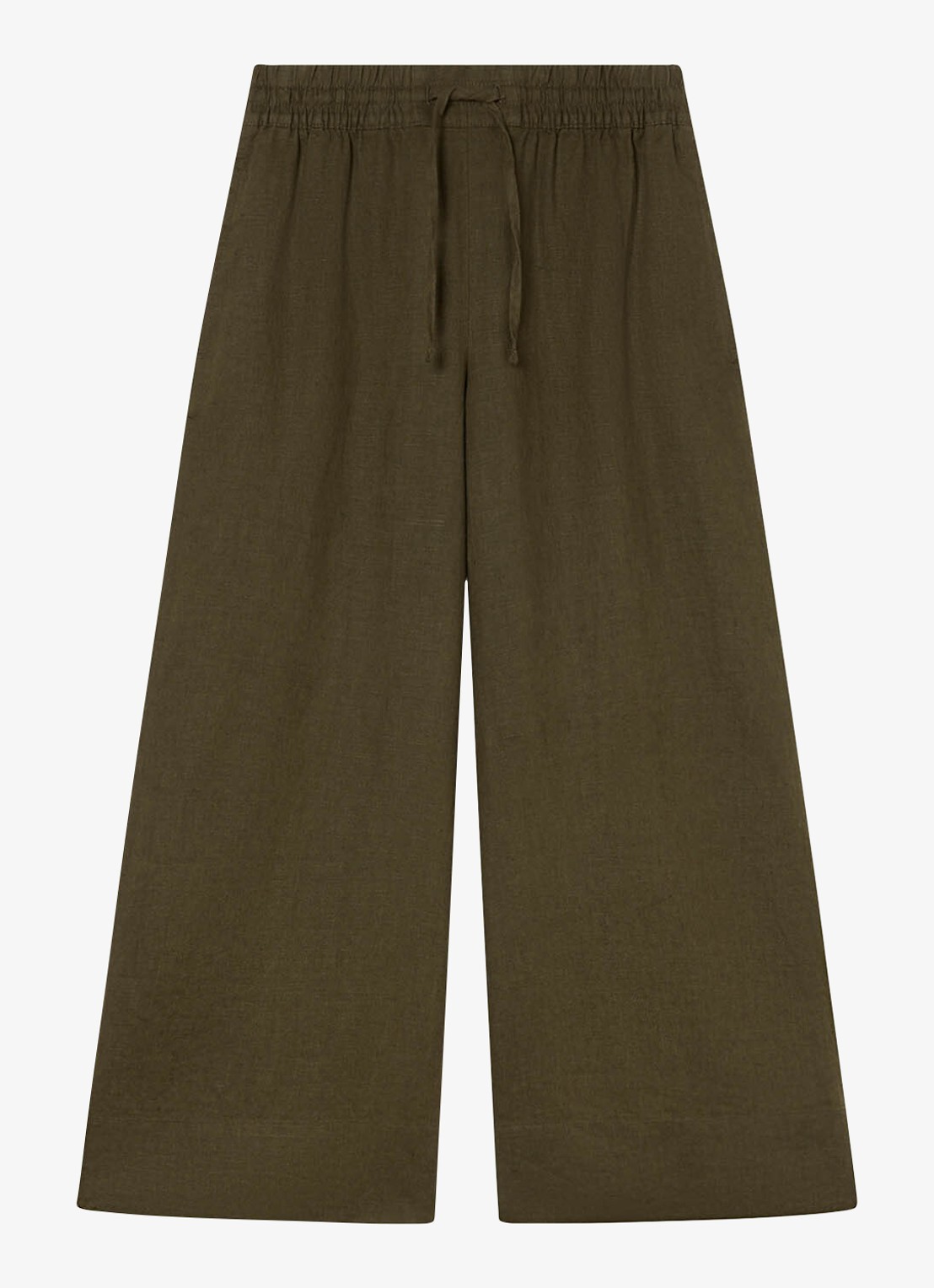 Whistles Mid waist cropped loose fit broek van linnen  - voorkant 4 bronsgroen