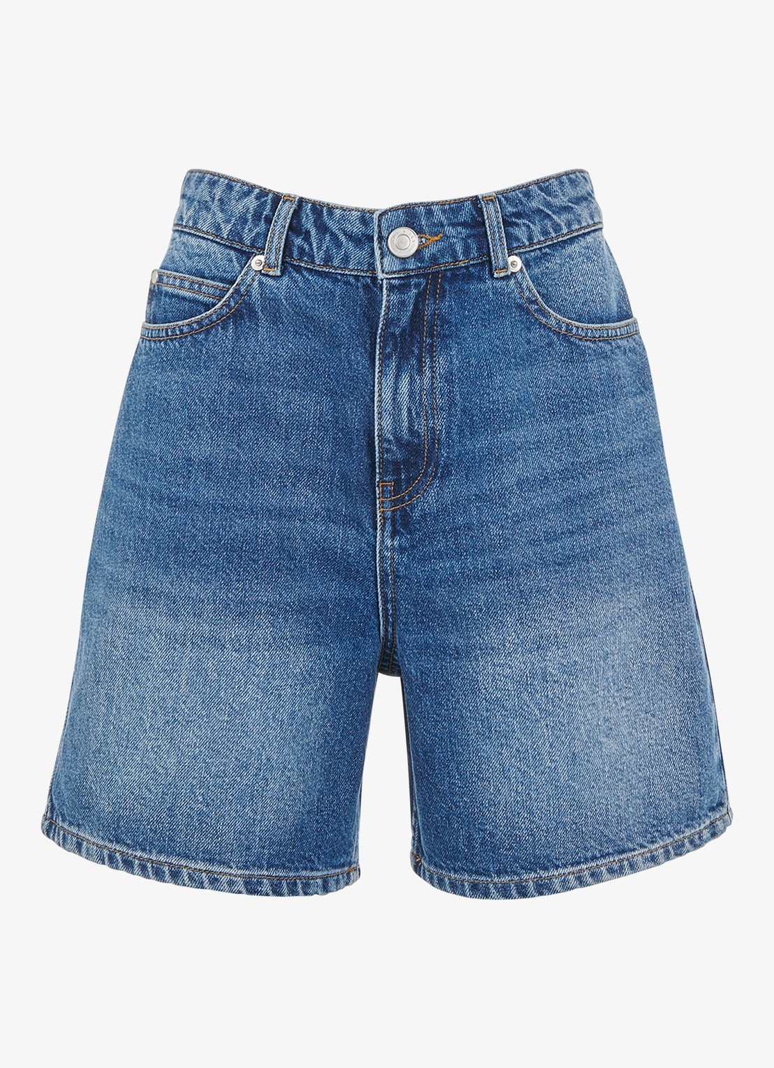 Whistles Mid waist straight fit korte broek van denim - voorkant denim