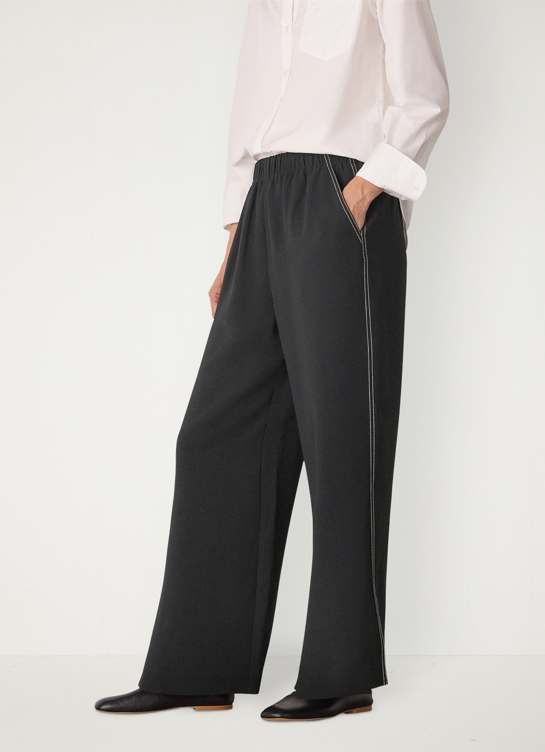 Whistles Mid waist wide fit pantalon met steekzakken - detail 2 zwart