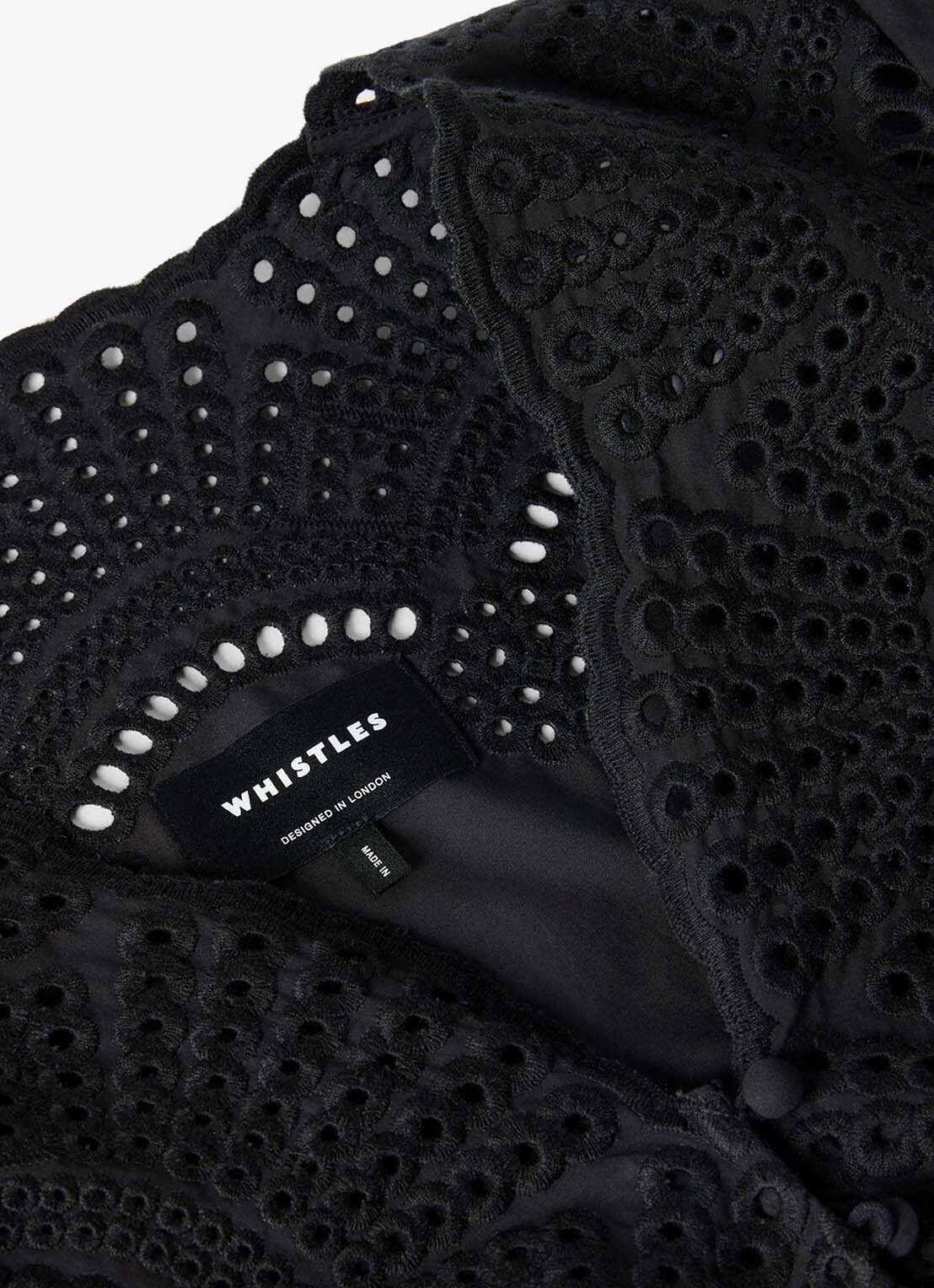 Whistles Midi blousejurk met broderie en pofmouw - detail 2 zwart