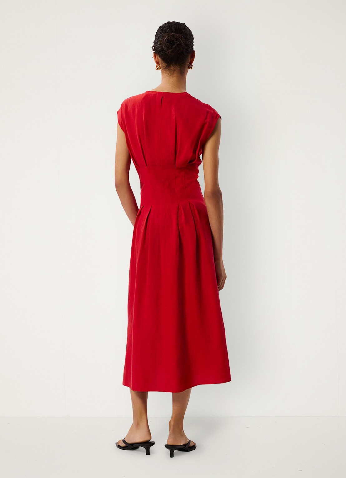Whistles Midi jurk in linnenblend met plooien - achterkant 3 steenrood