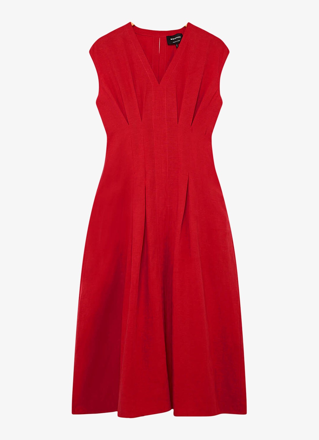 Whistles Midi jurk in linnenblend met plooien - voorkant 4 steenrood