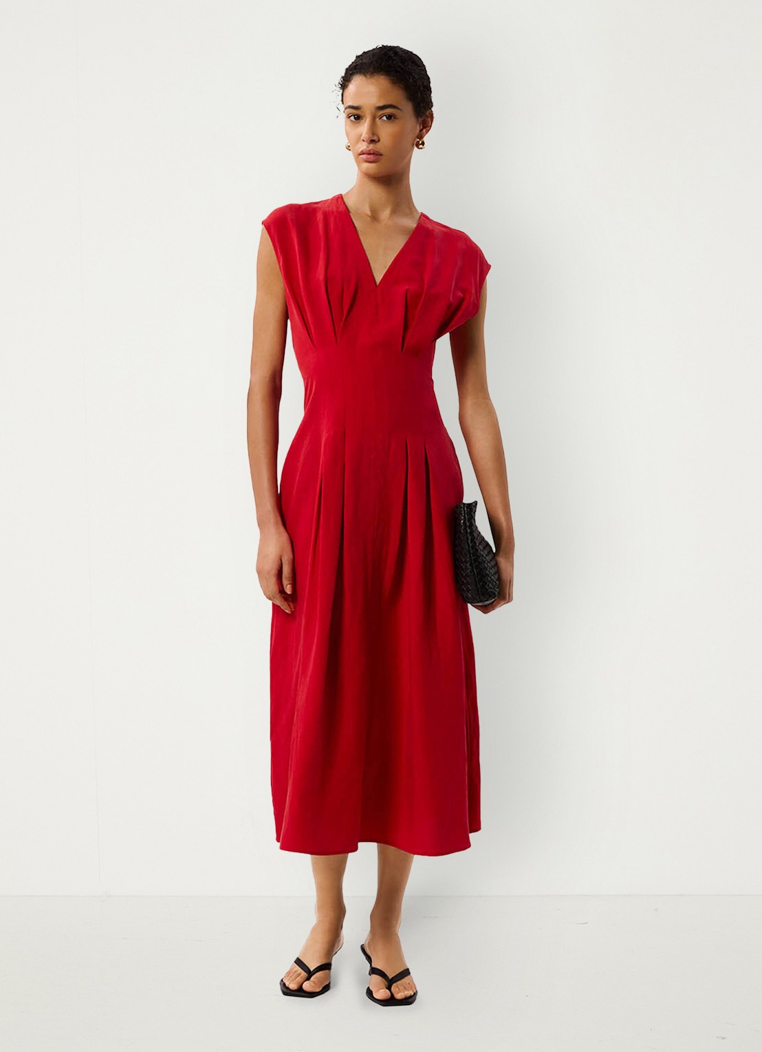 Whistles Midi jurk in linnenblend met plooien - voorkant 5 steenrood