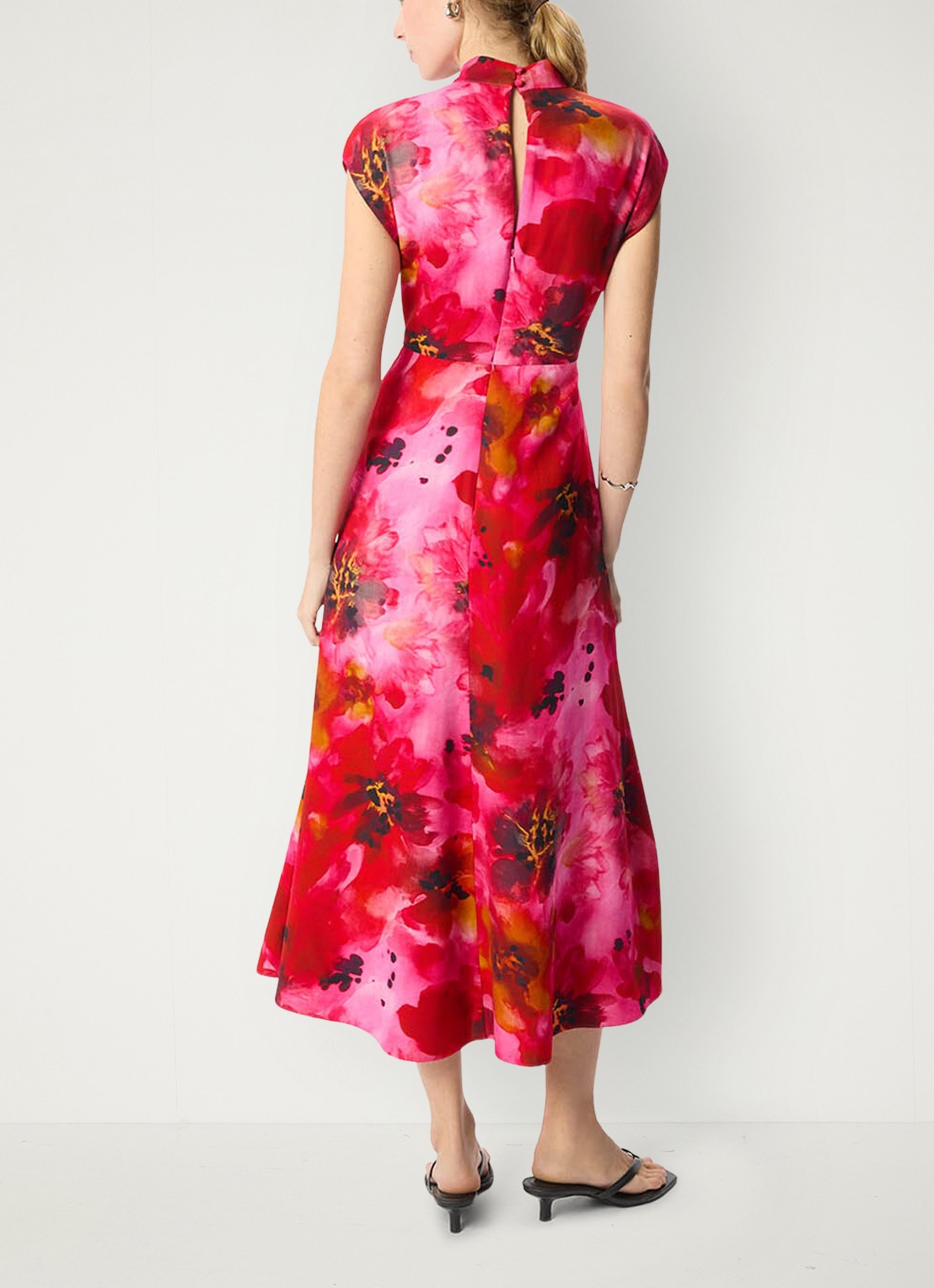 Whistles Midi jurk met bloemenprint - achterkant 6 donkerroze