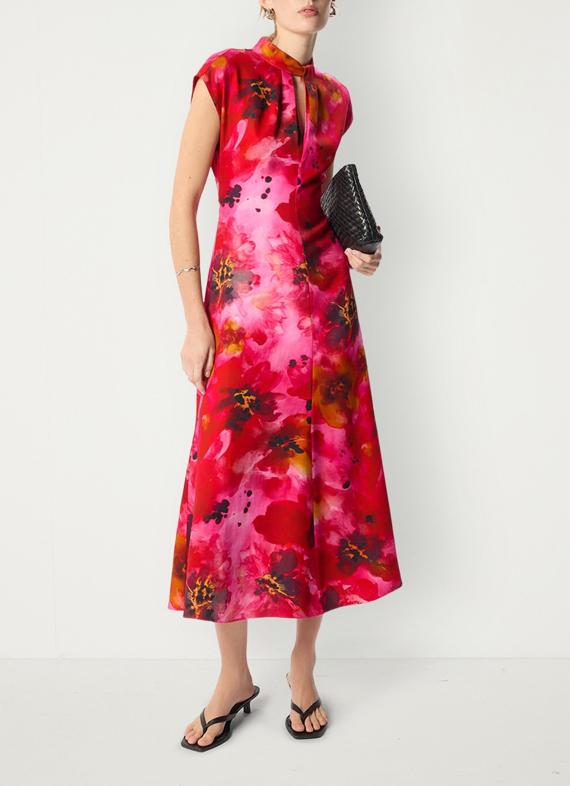Whistles Midi jurk met bloemenprint - detail 3 donkerroze