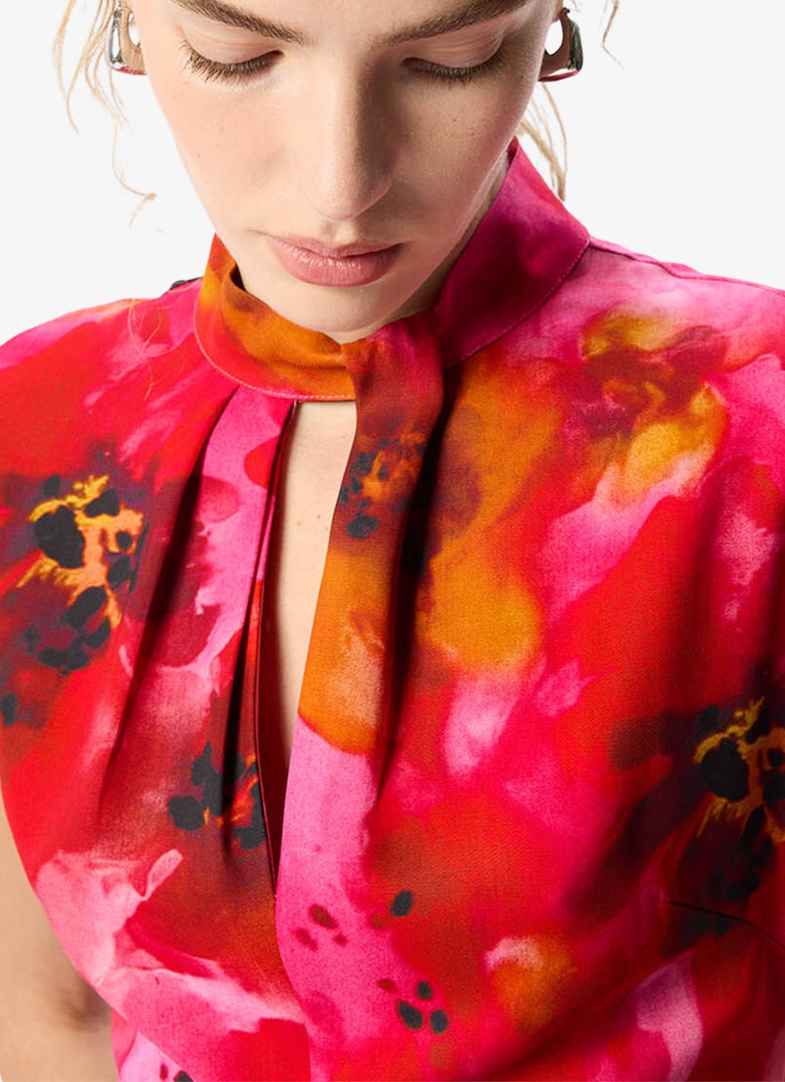 Whistles Midi jurk met bloemenprint - detail 4 donkerroze