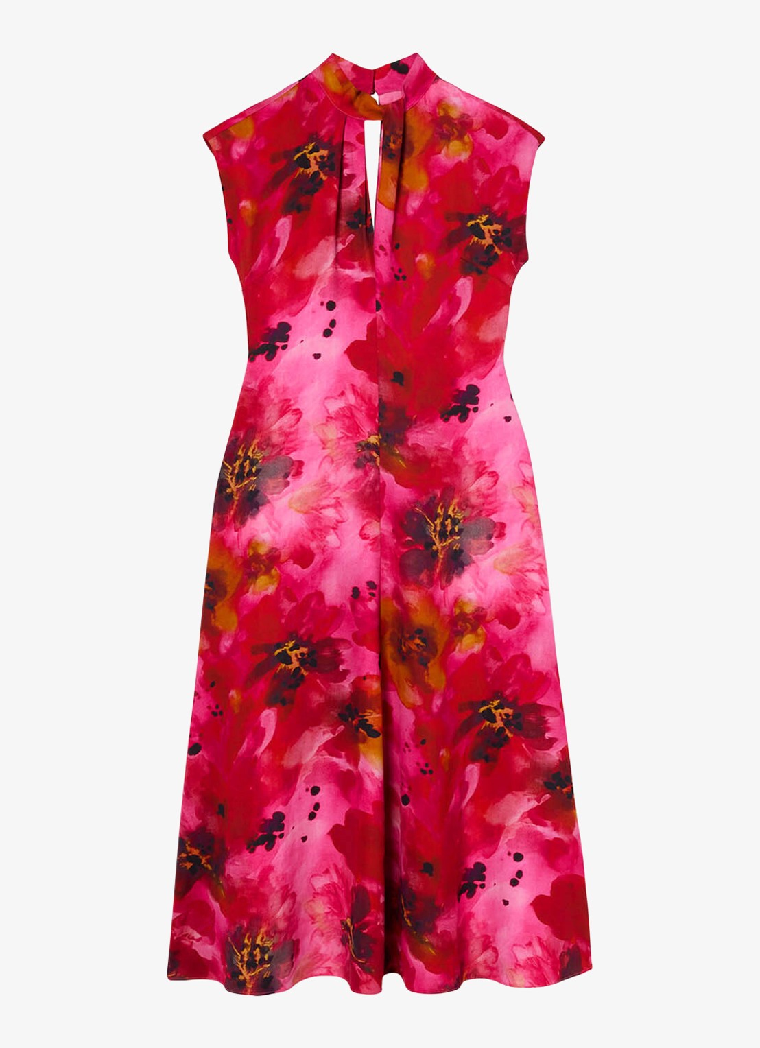 Whistles Midi jurk met bloemenprint - voorkant donkerroze