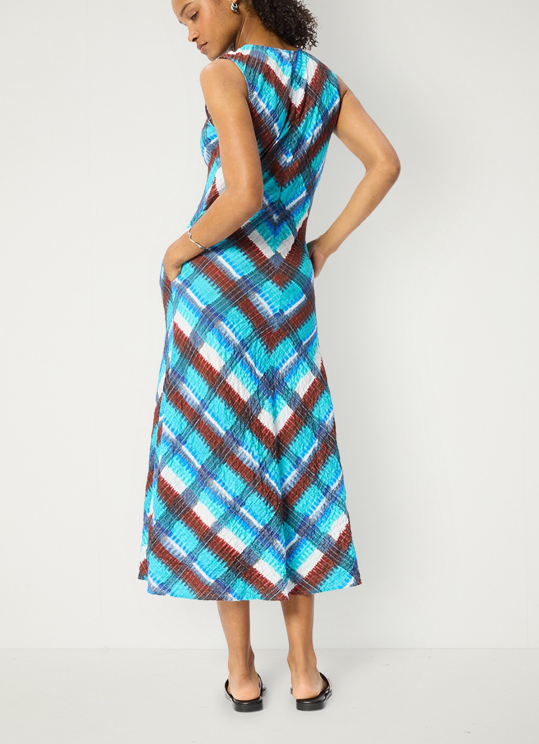 Whistles Midi jurk met grafische print - achterkant 7 staalblauw