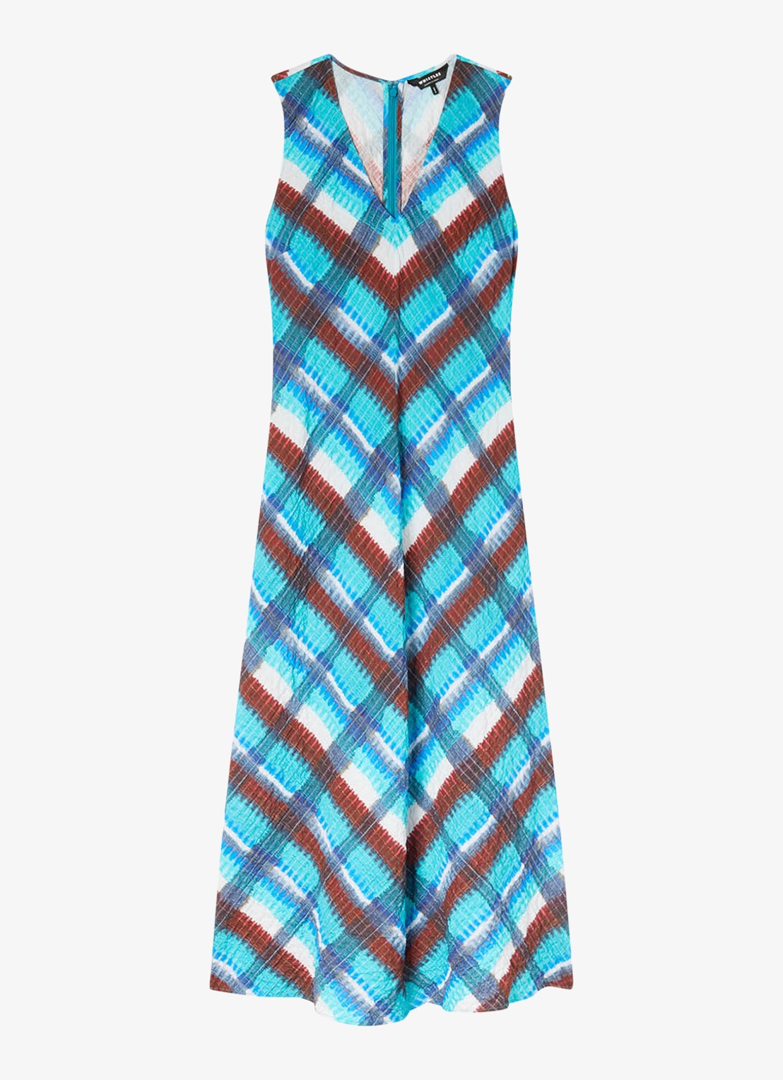 Whistles Midi jurk met grafische print - voorkant staalblauw
